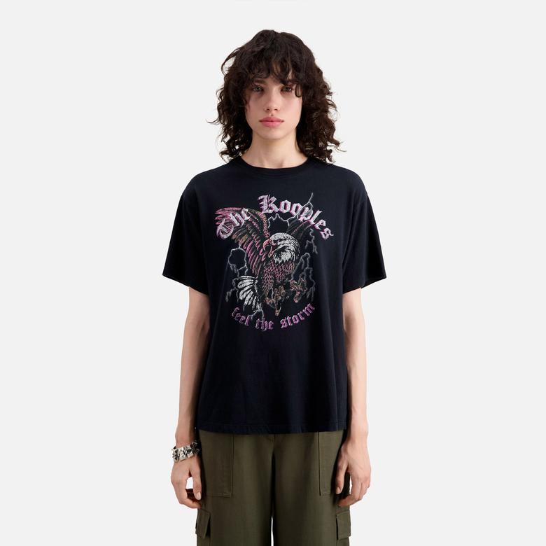 KADIN BASKILI SİYAH T-SHIRT