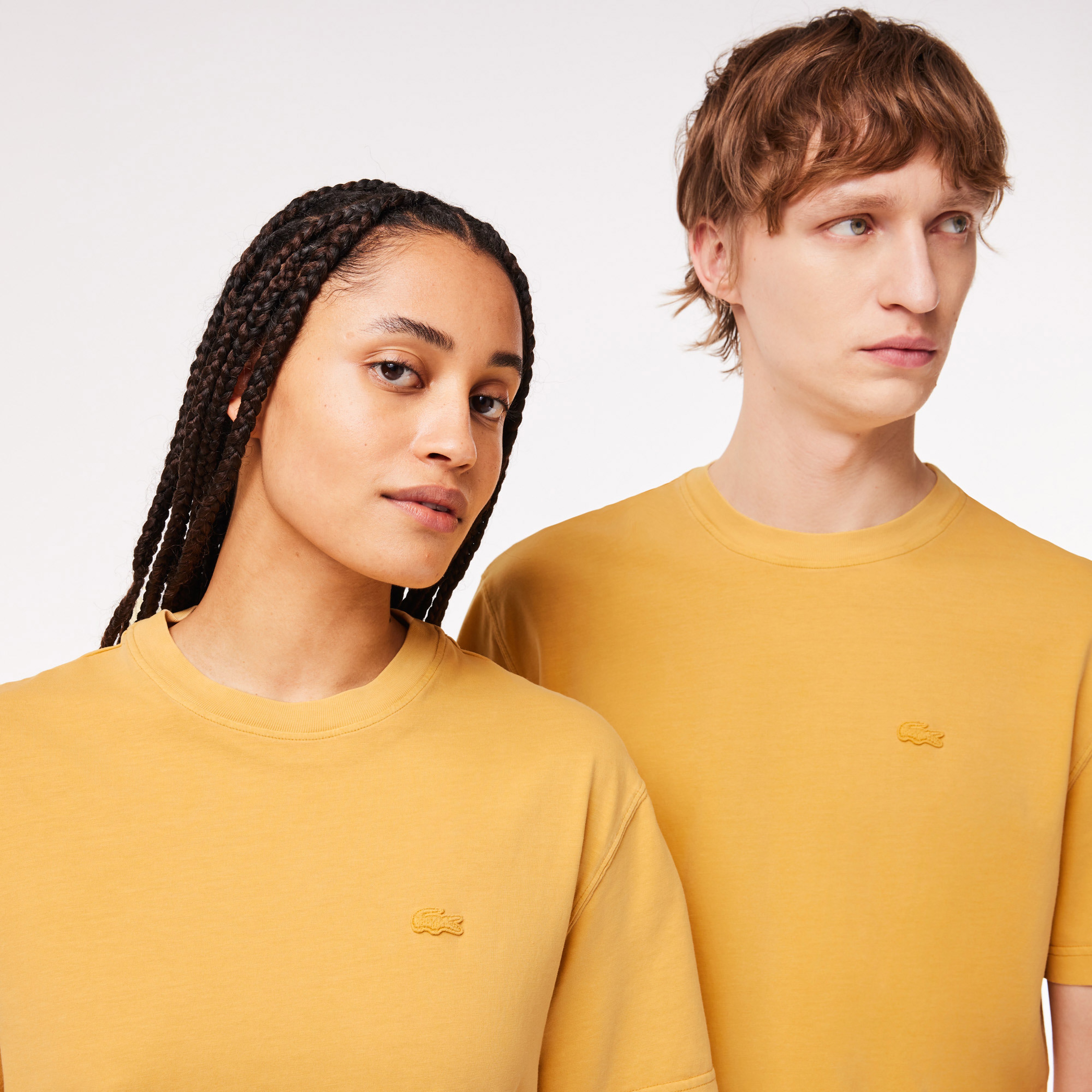 Unisex Classic Fit Bisiklet Yaka Sarı T-Shirt