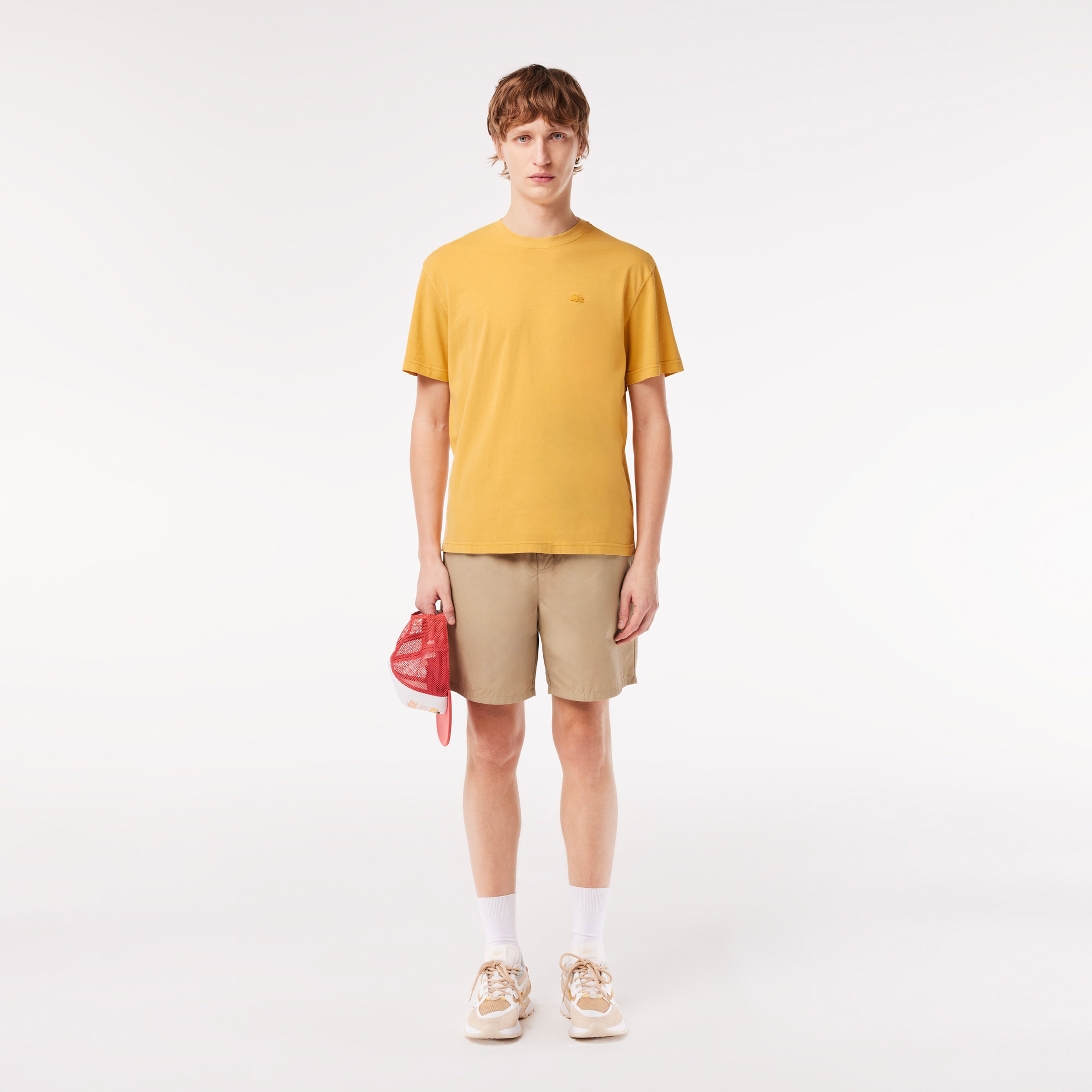 Unisex Classic Fit Bisiklet Yaka Sarı T-Shirt