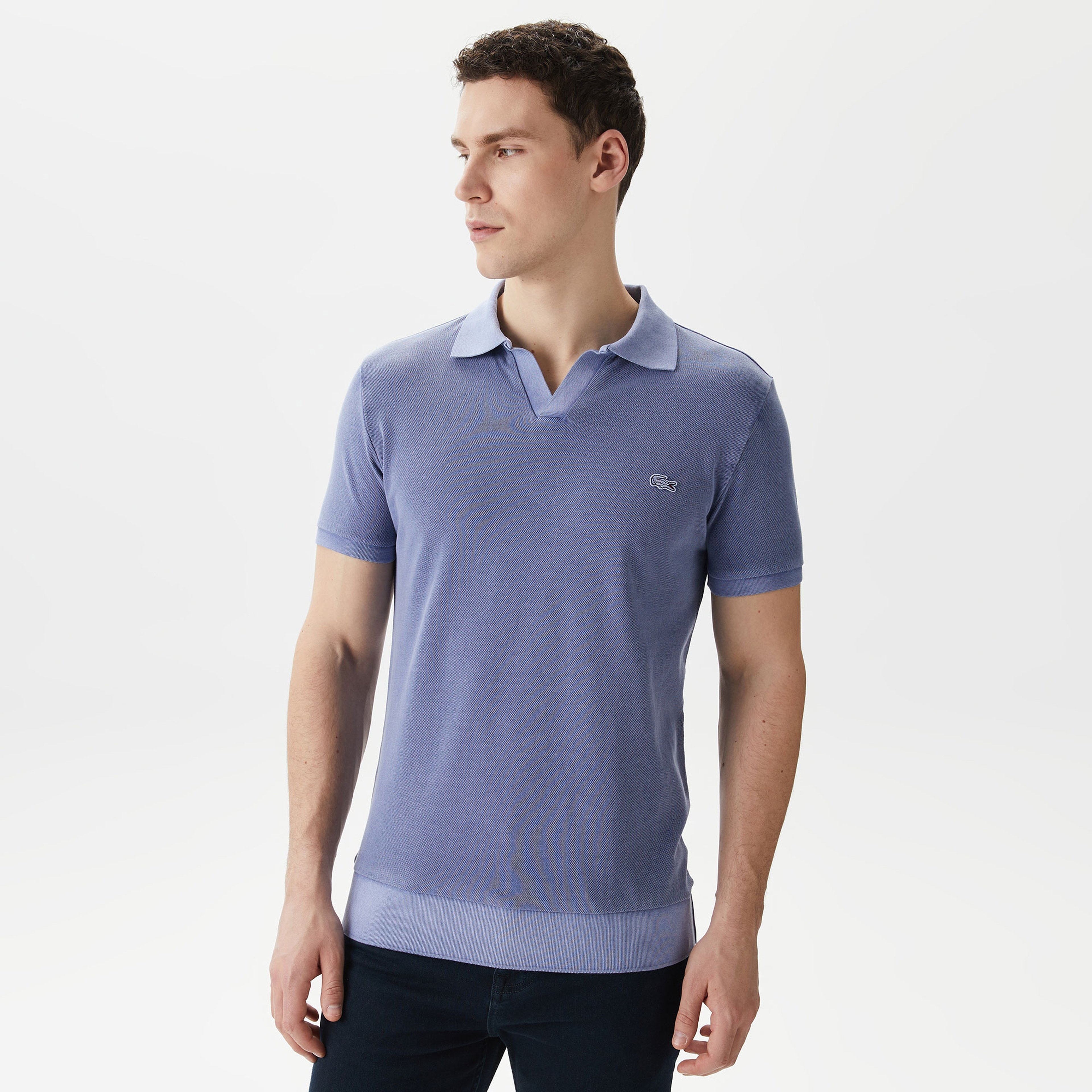 Erkek Regular Fit V yaka Mavi Polo