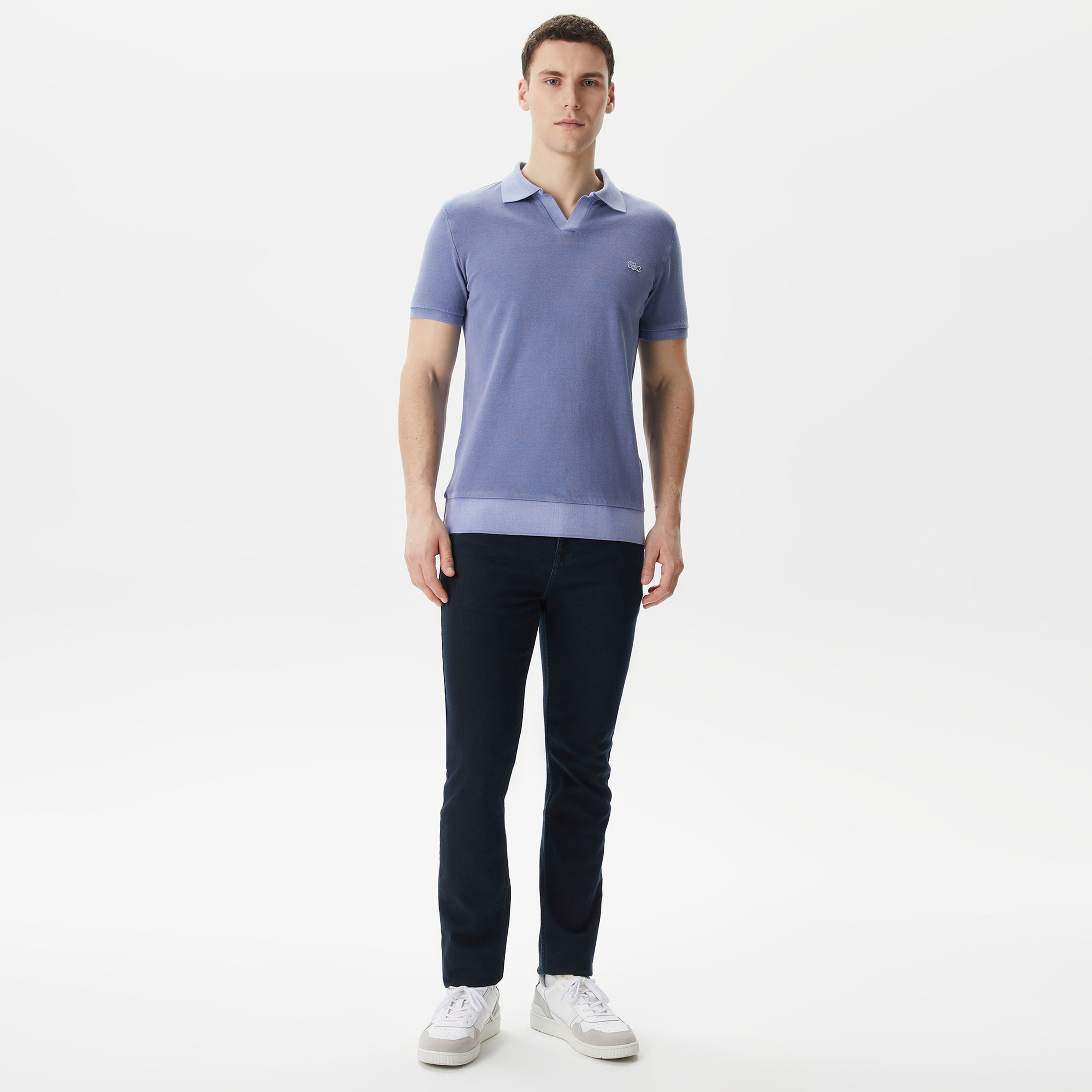 Erkek Regular Fit V yaka Mavi Polo