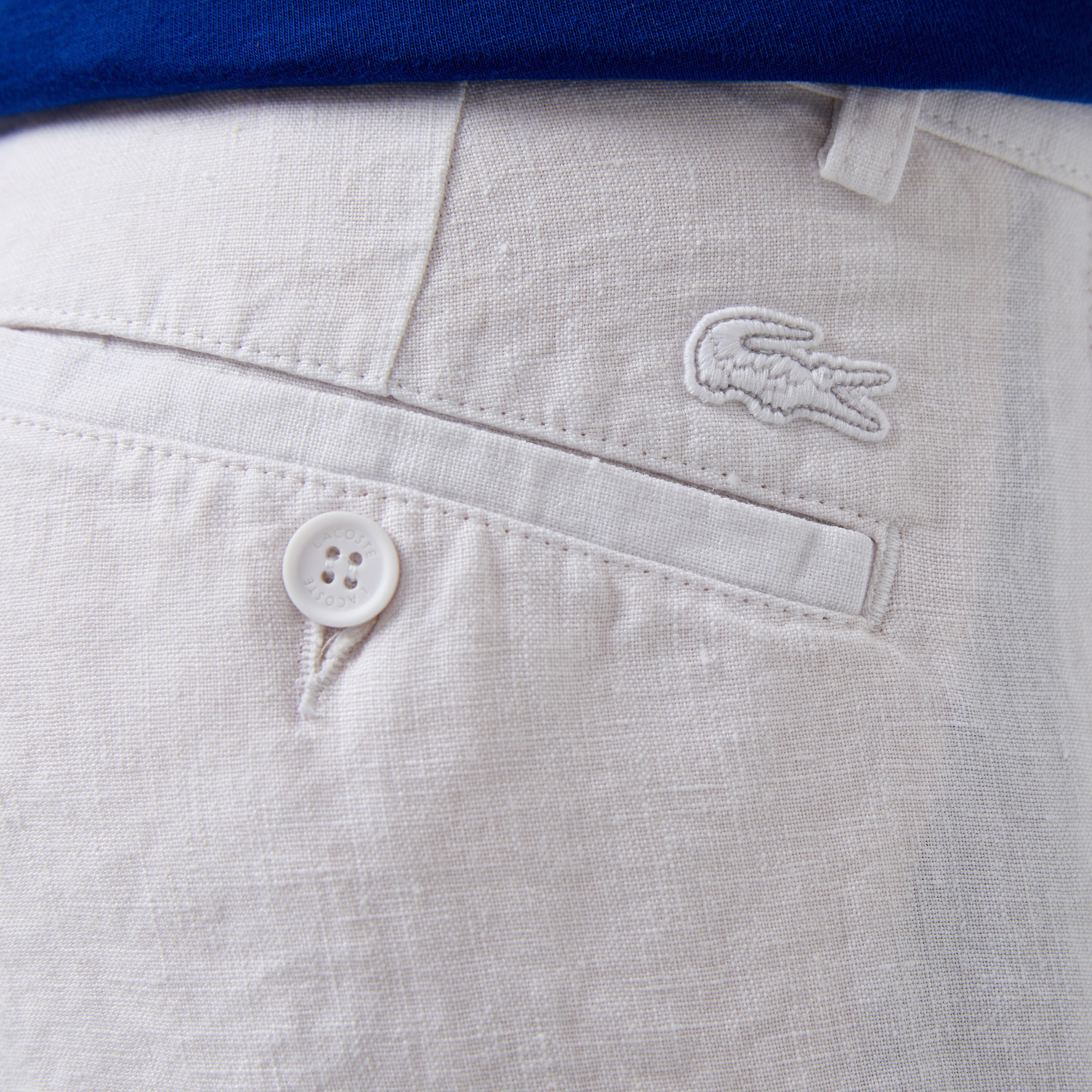 Erkek Slim Fit Keten Beyaz Bermuda