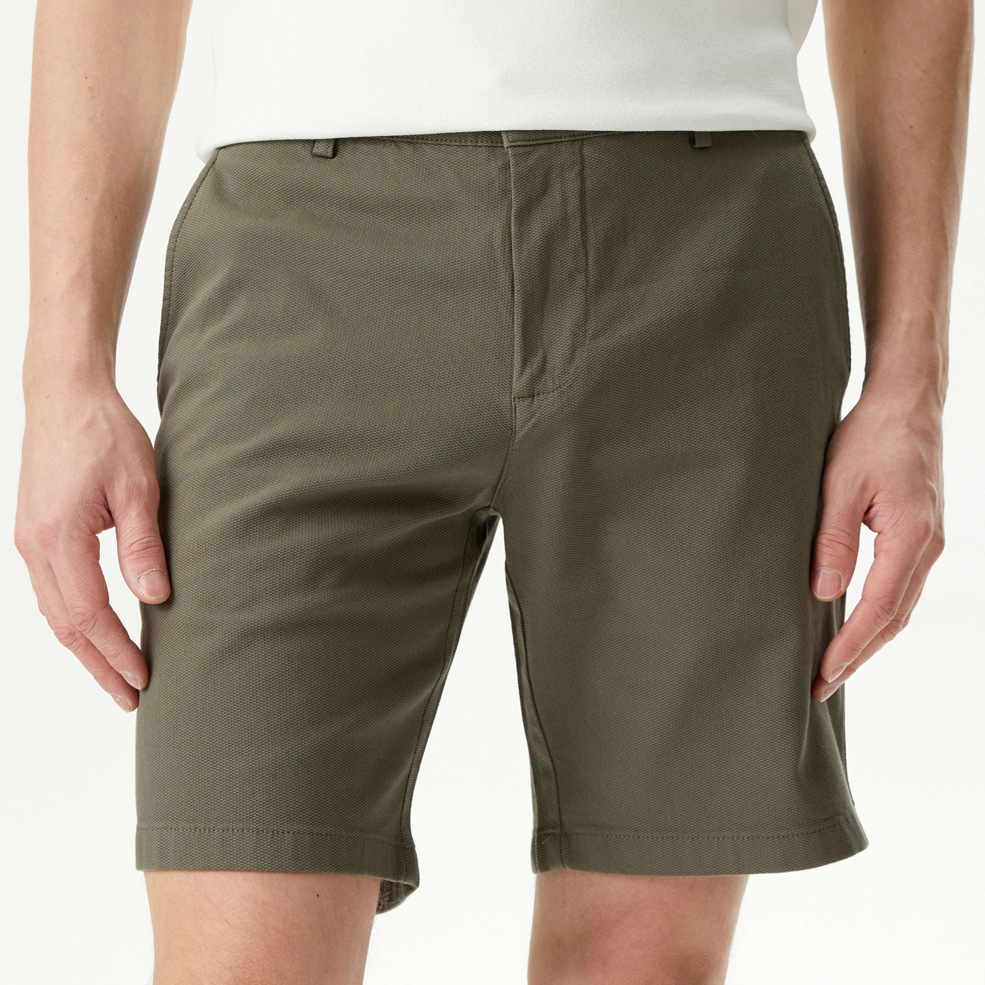 Erkek Slim Fit Haki Bermuda