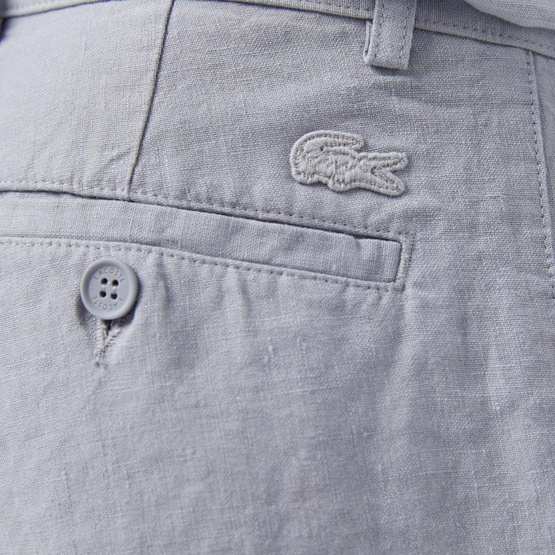 Lacoste Erkek Slim Fit Keten Mavi Bermuda