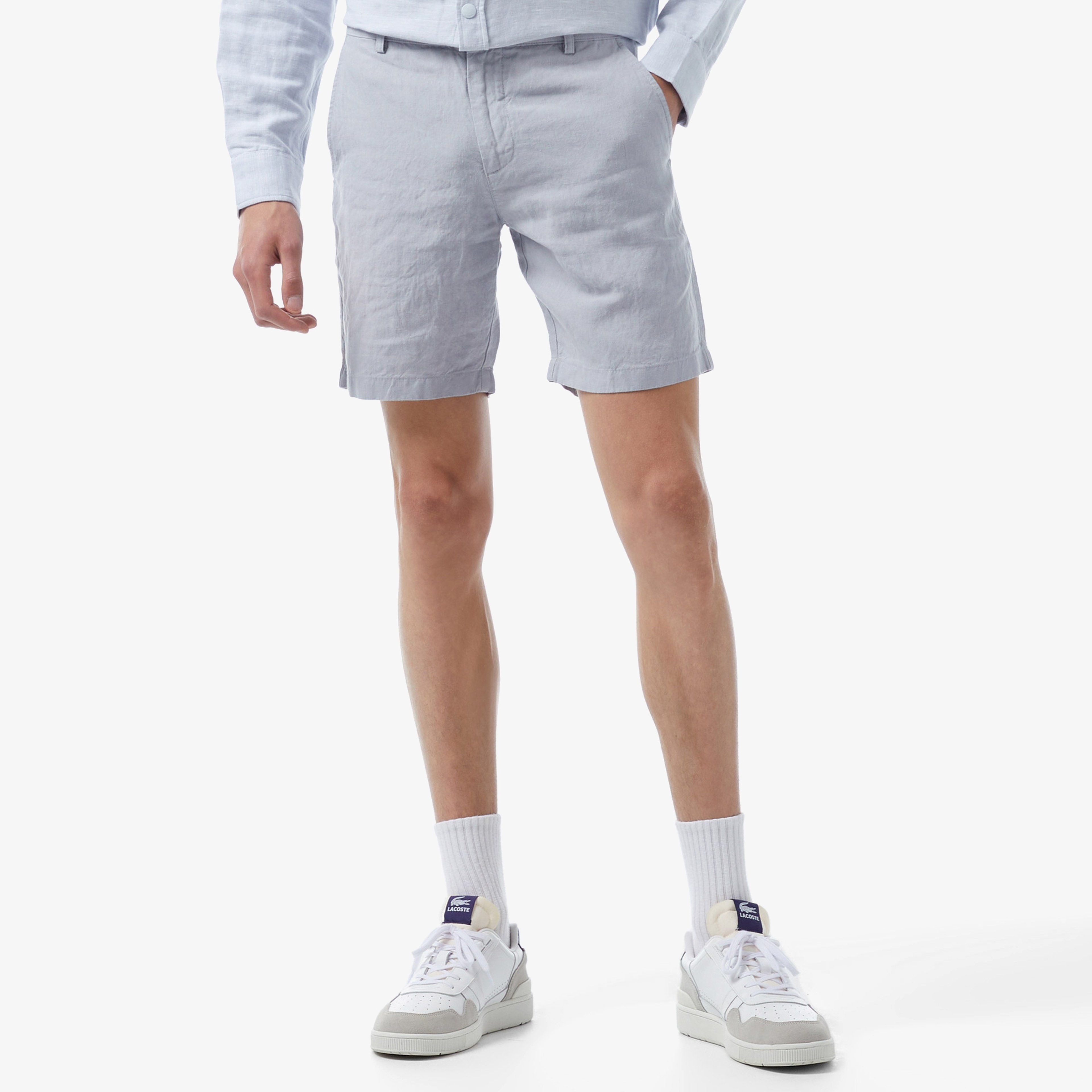 Lacoste Erkek Slim Fit Keten Mavi Bermuda