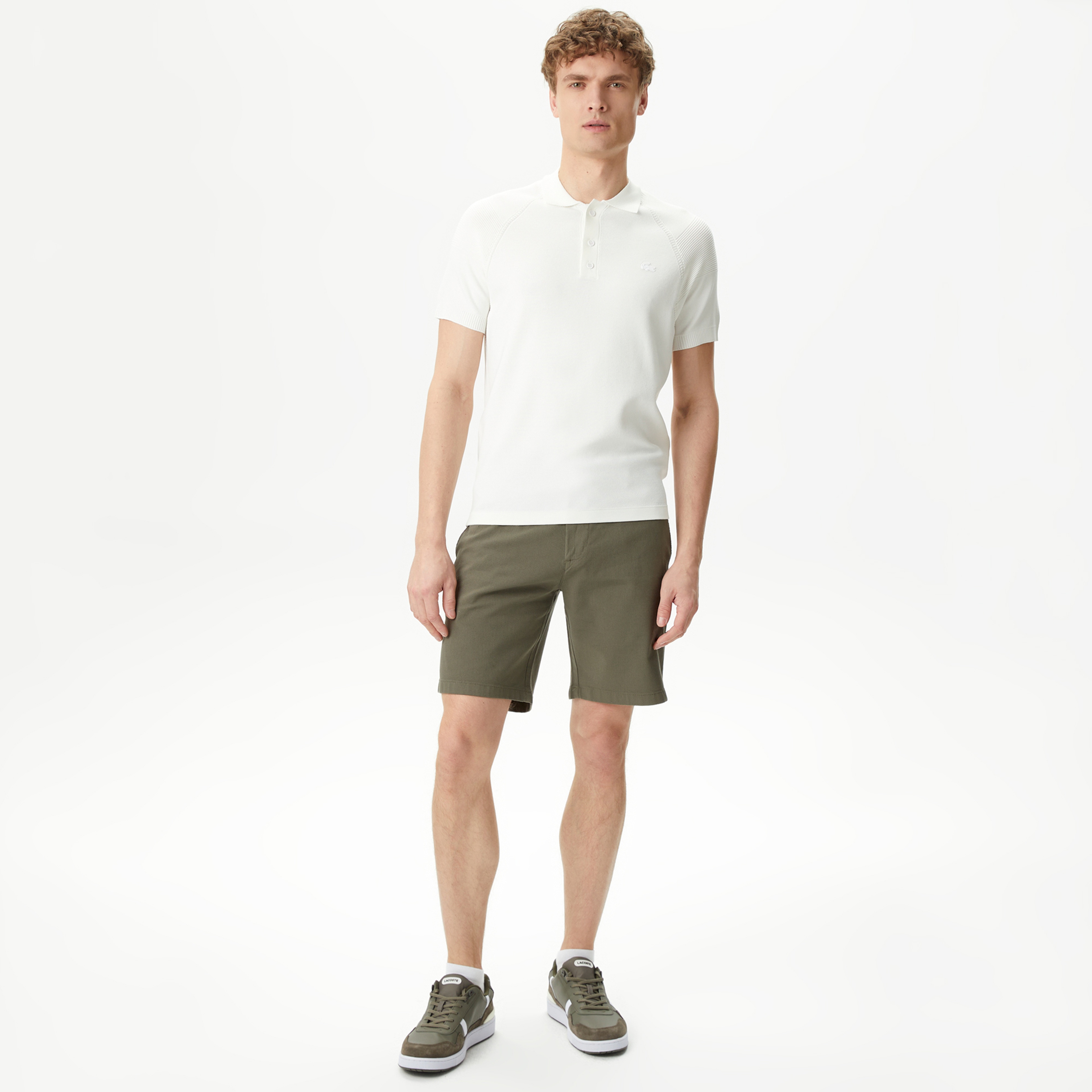Erkek Slim Fit Haki Bermuda