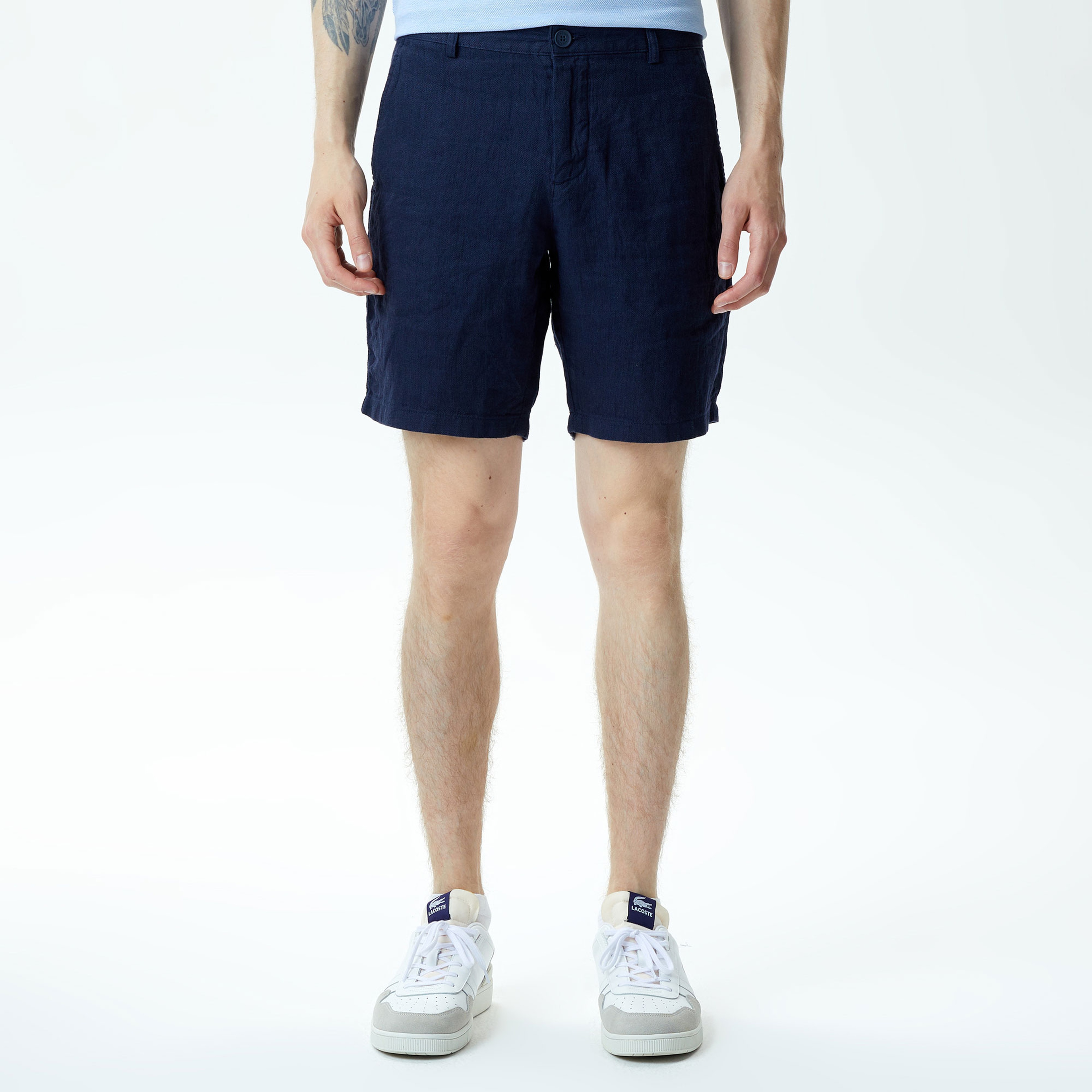 Lacoste Erkek Slim Fit Keten Lacivert Bermuda