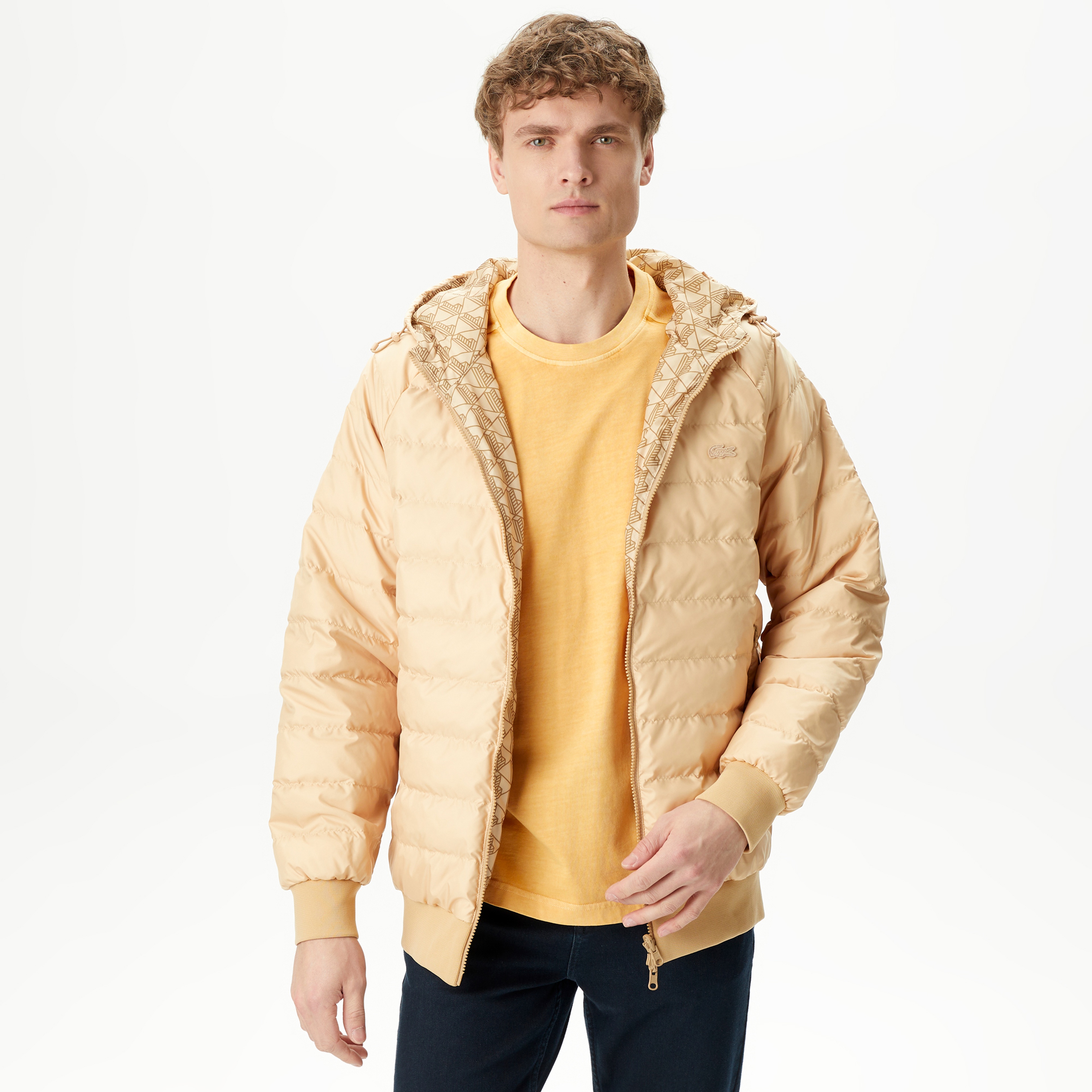 Lacoste Erkek Kapüşonlu Monogram Çift Taraflı Sarı Bomber Ceket