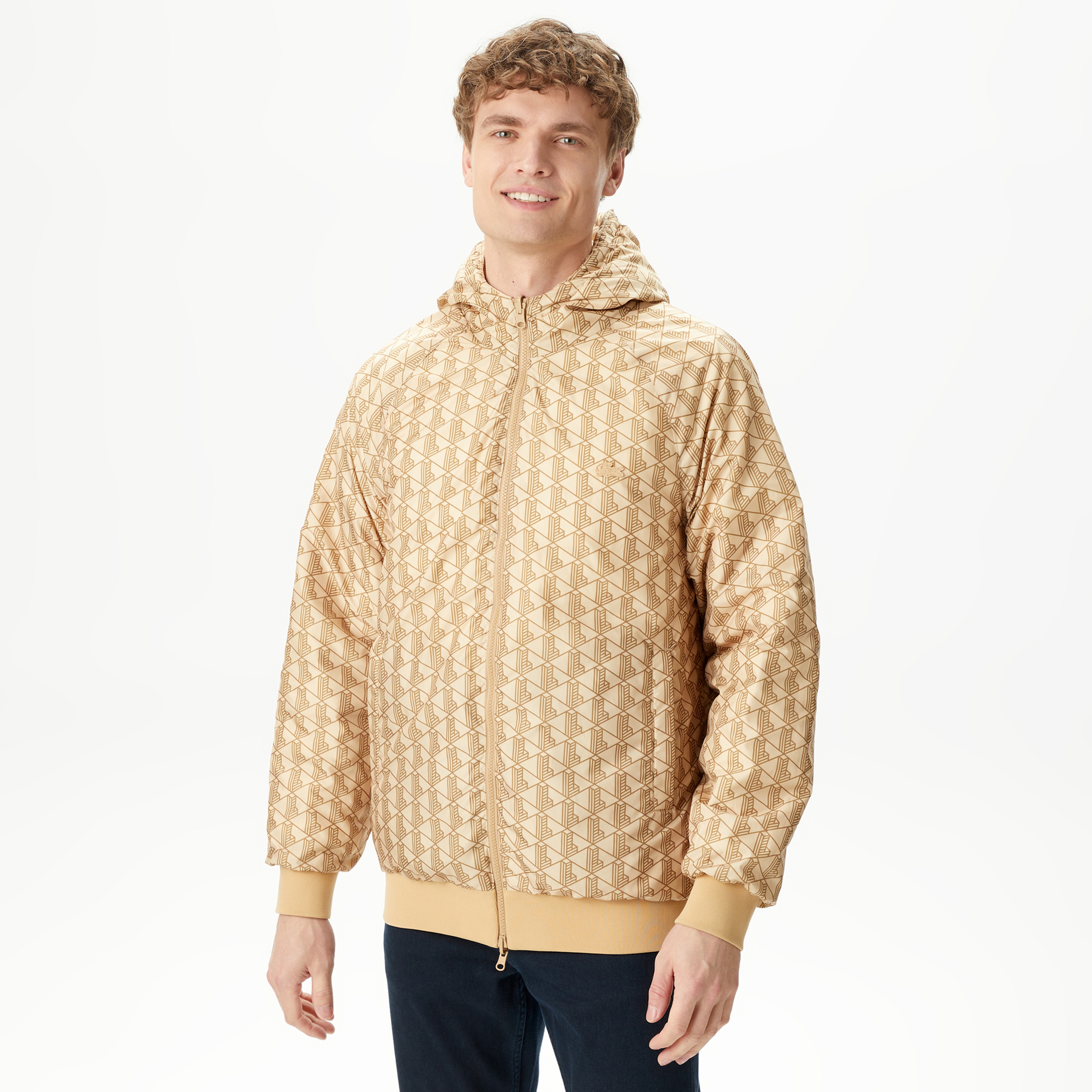 Lacoste Erkek Kapüşonlu Monogram Çift Taraflı Sarı Bomber Ceket