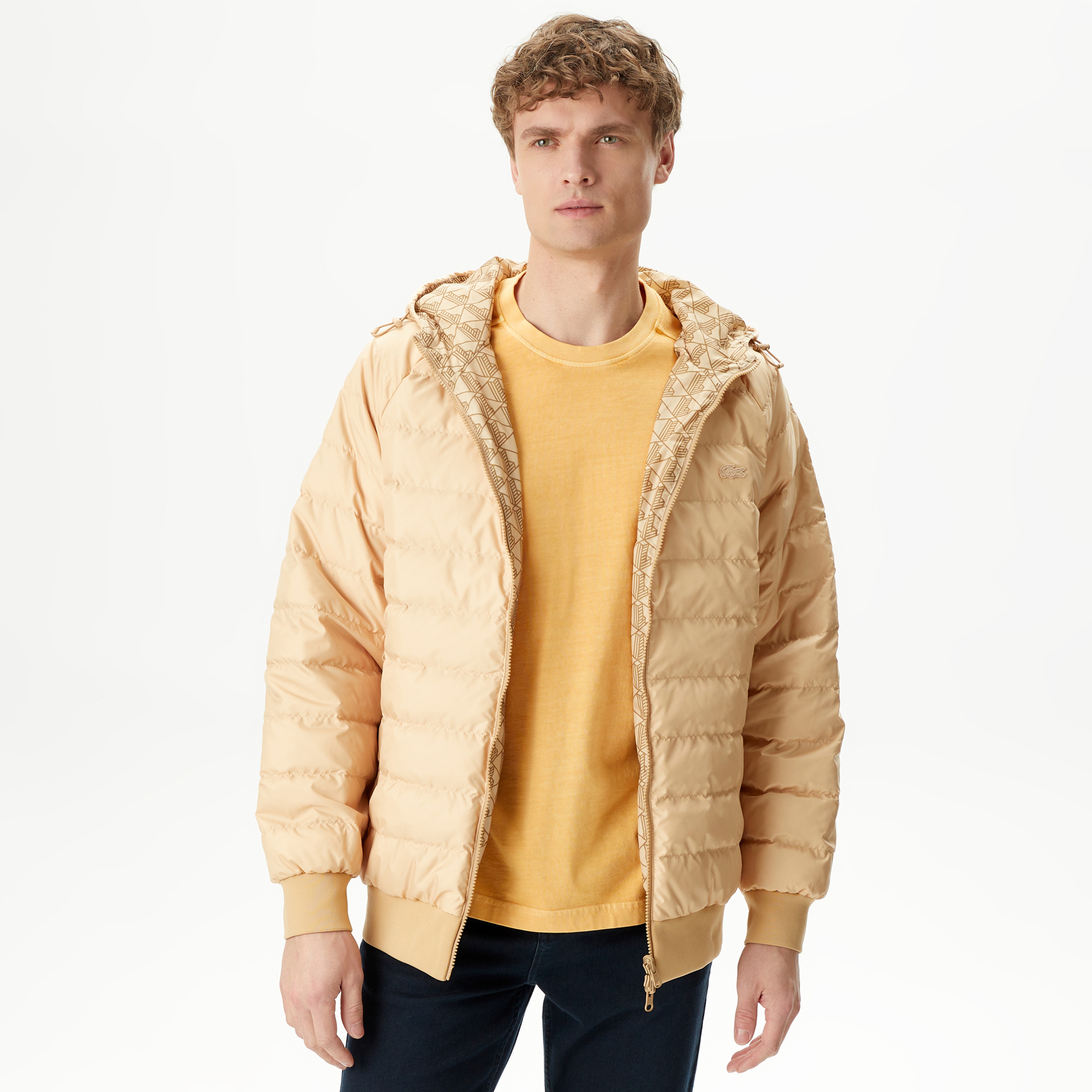 Lacoste Erkek Kapüşonlu Monogram Çift Taraflı Sarı Bomber Ceket