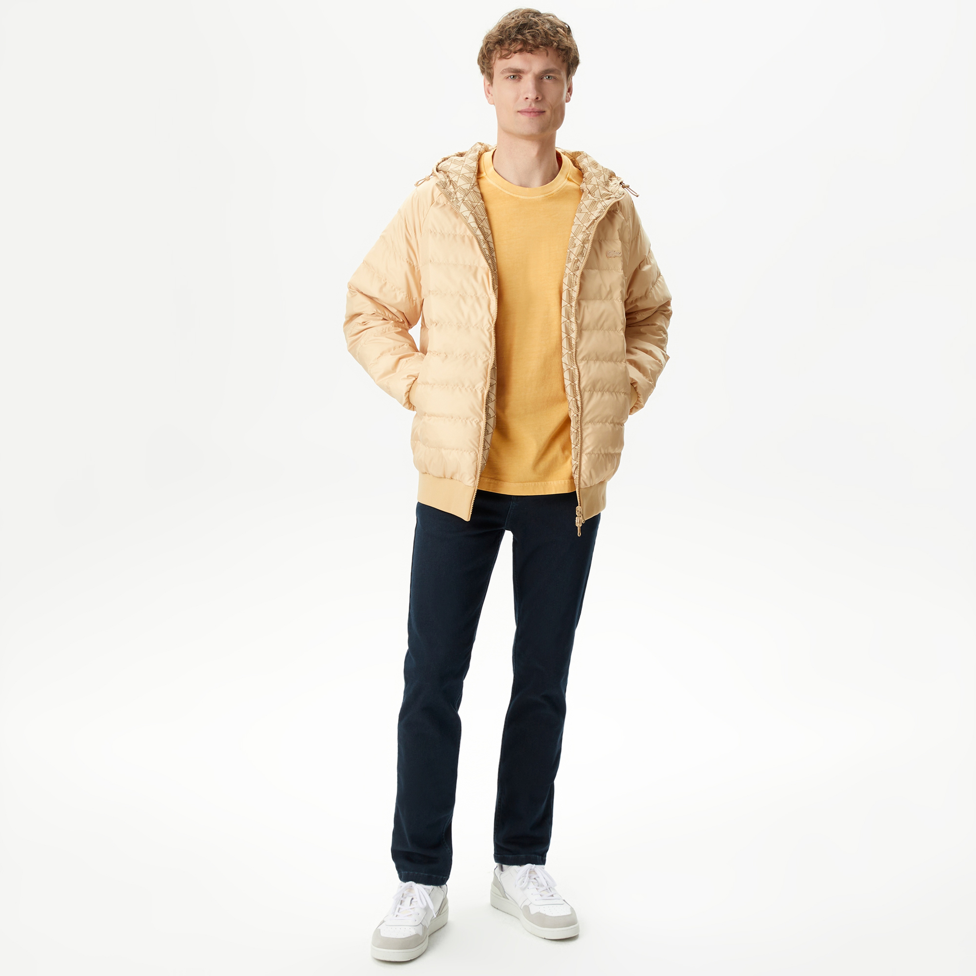 Lacoste Erkek Kapüşonlu Monogram Çift Taraflı Sarı Bomber Ceket