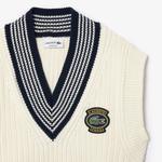 Unisex Relaxed Fit Renk Bloklu Beyaz Süveter