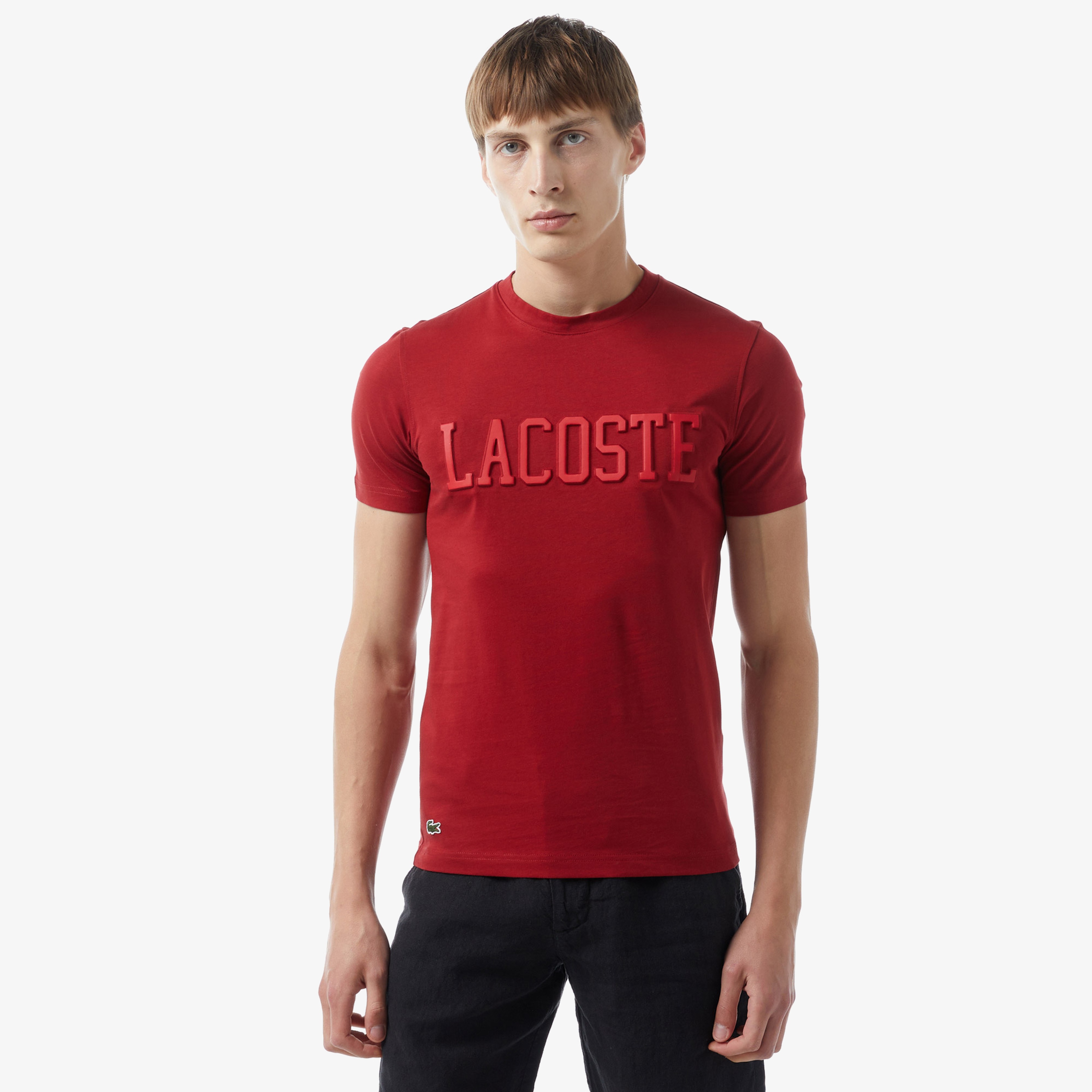 Erkek Slim Fit Bisiklet Yaka Kırmızı T-Shirt