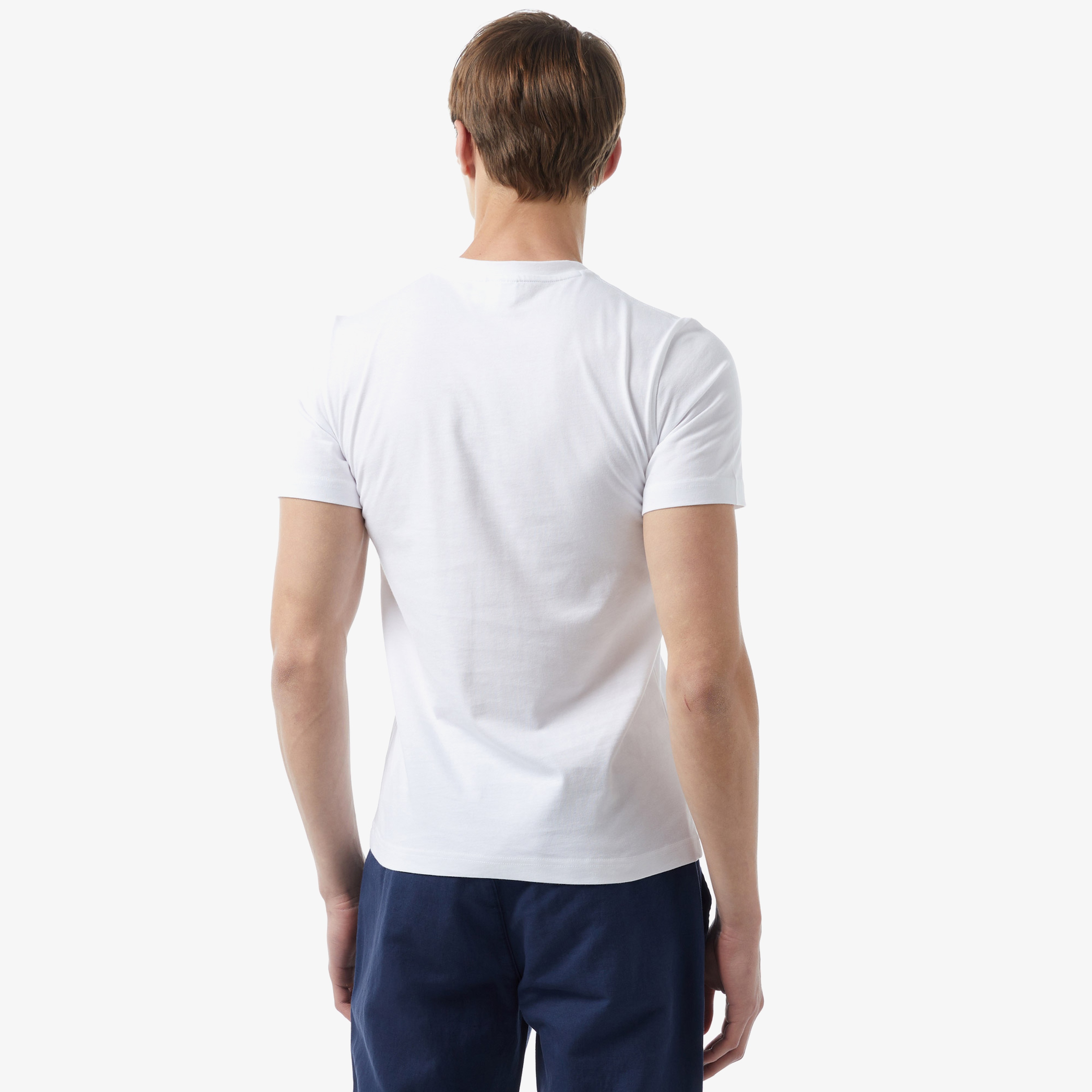 Erkek Slim Fit Bisiklet Yaka Baskılı Beyaz T-Shirt