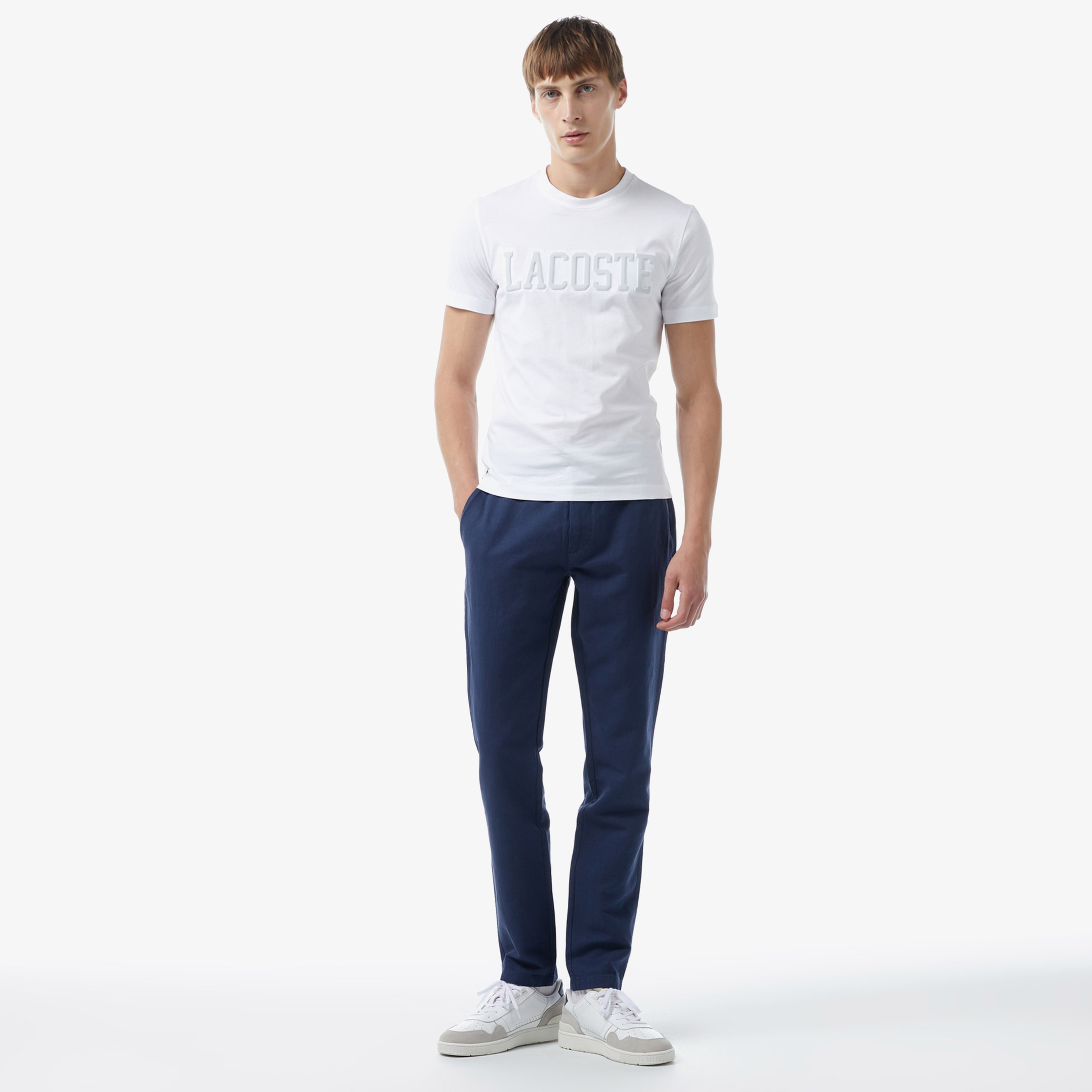 Erkek Slim Fit Bisiklet Yaka Baskılı Beyaz T-Shirt