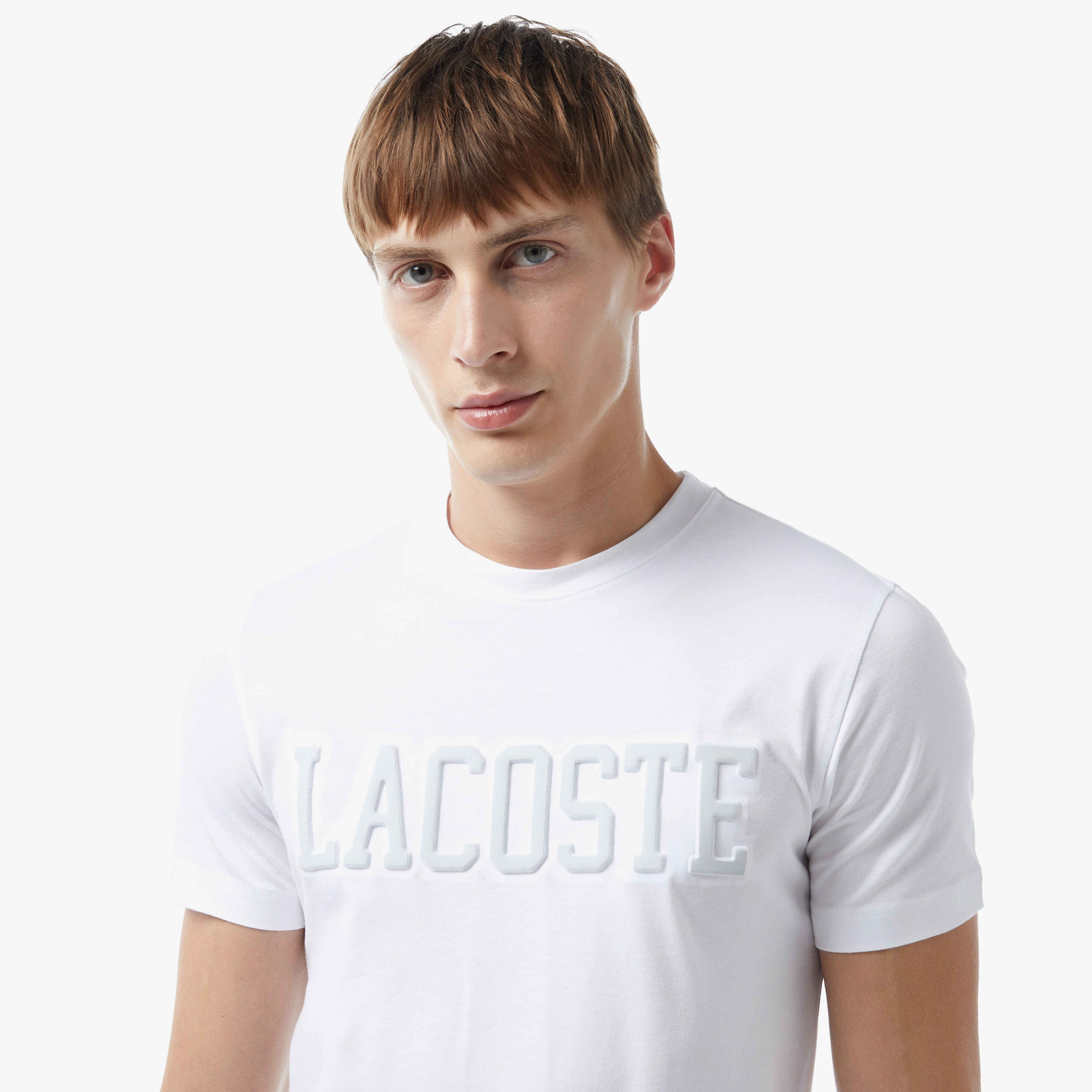 Erkek Slim Fit Bisiklet Yaka Baskılı Beyaz T-Shirt