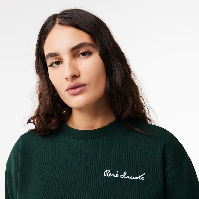 Kadın Bisiklet Yaka Yeşil Sweatshirt