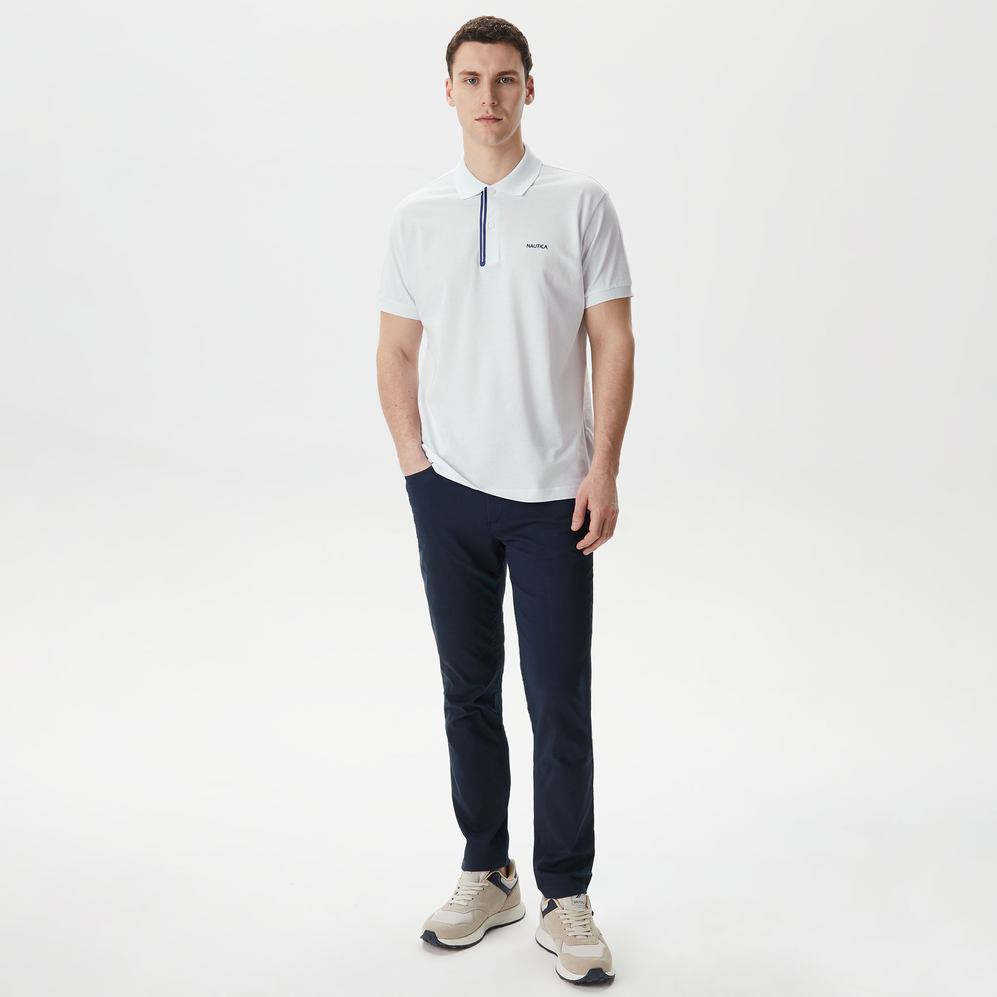 Nautica Erkek Beyaz Classic Fit Kısa Kollu Polo Yaka T-Shirt