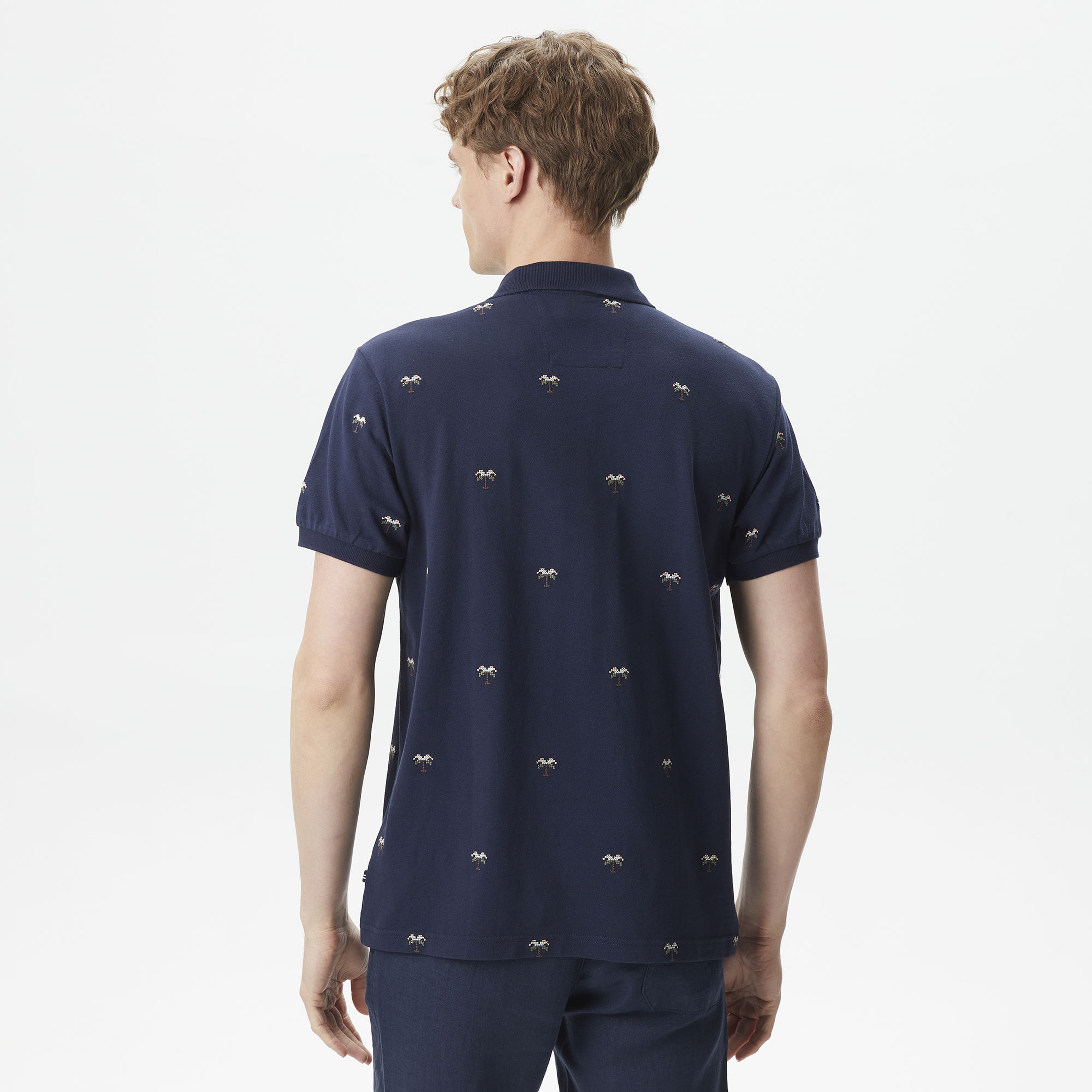Nautica Erkek Lacivert Classic Fit Kısa Kollu Desenli Polo Yaka T-Shirt