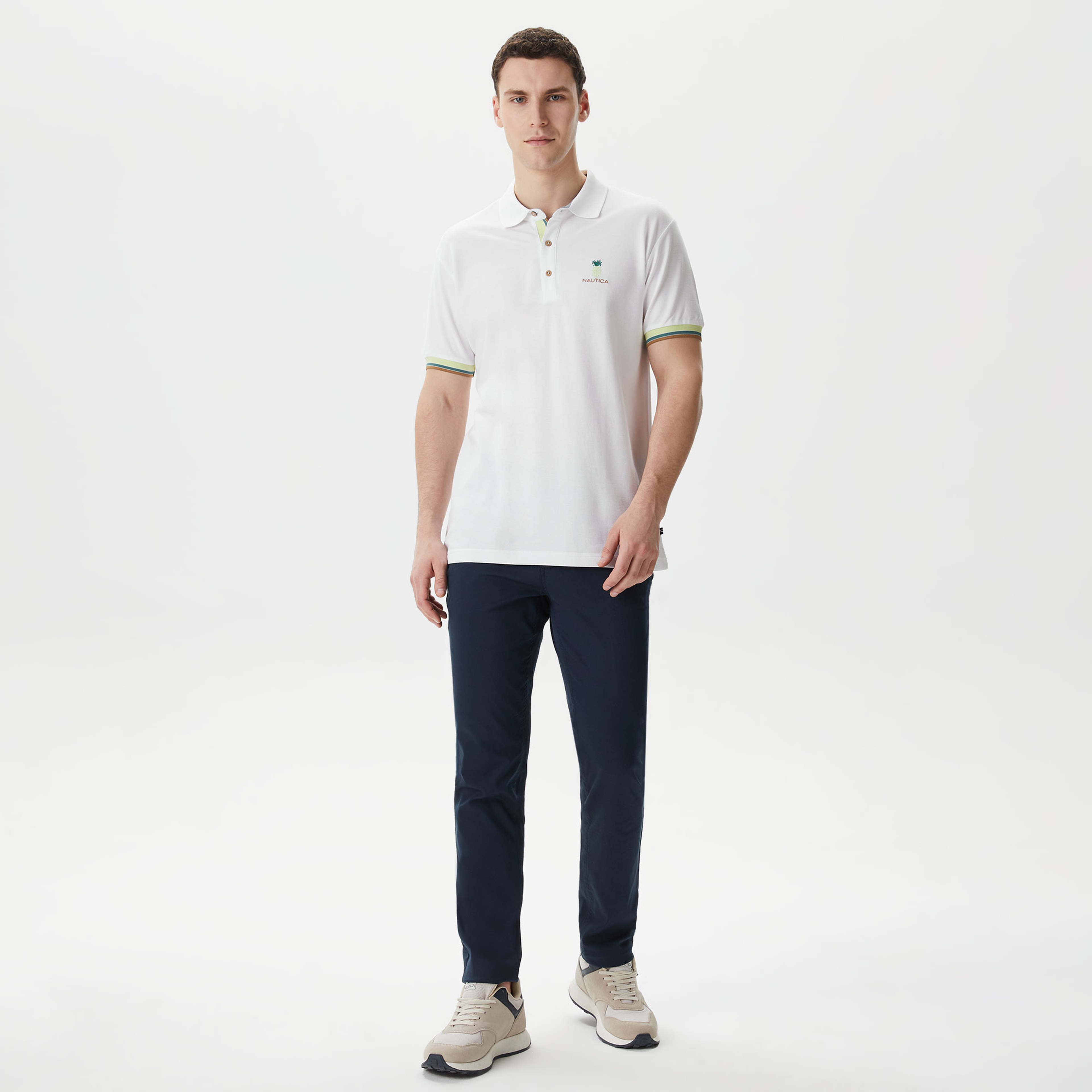 Nautica Erkek Beyaz Classic Fit Kısa Kollu Polo Yaka T-Shirt