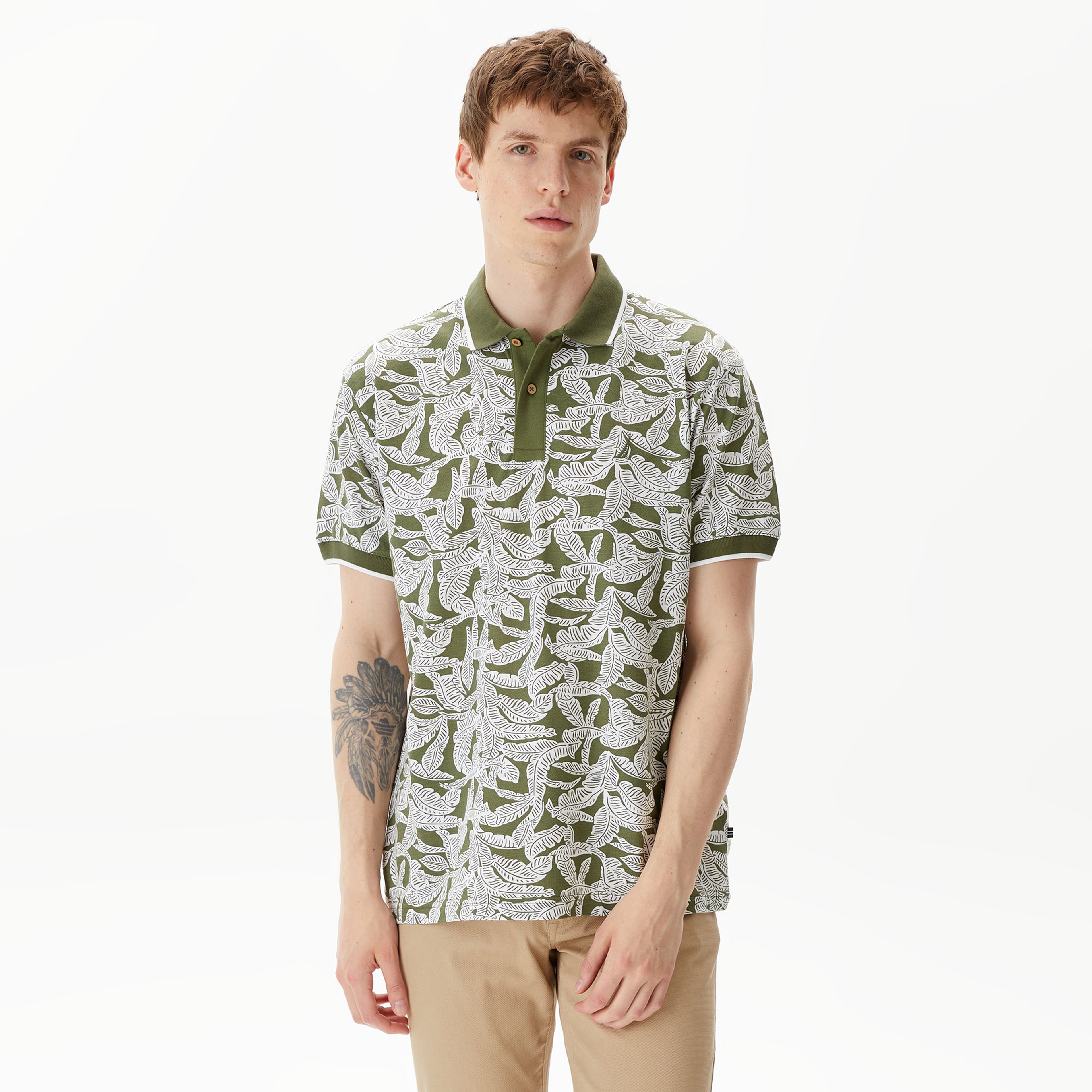 Nautica Erkek Yeşil Classic Fit Kısa Kollu Baskılı Polo Yaka T-Shirt