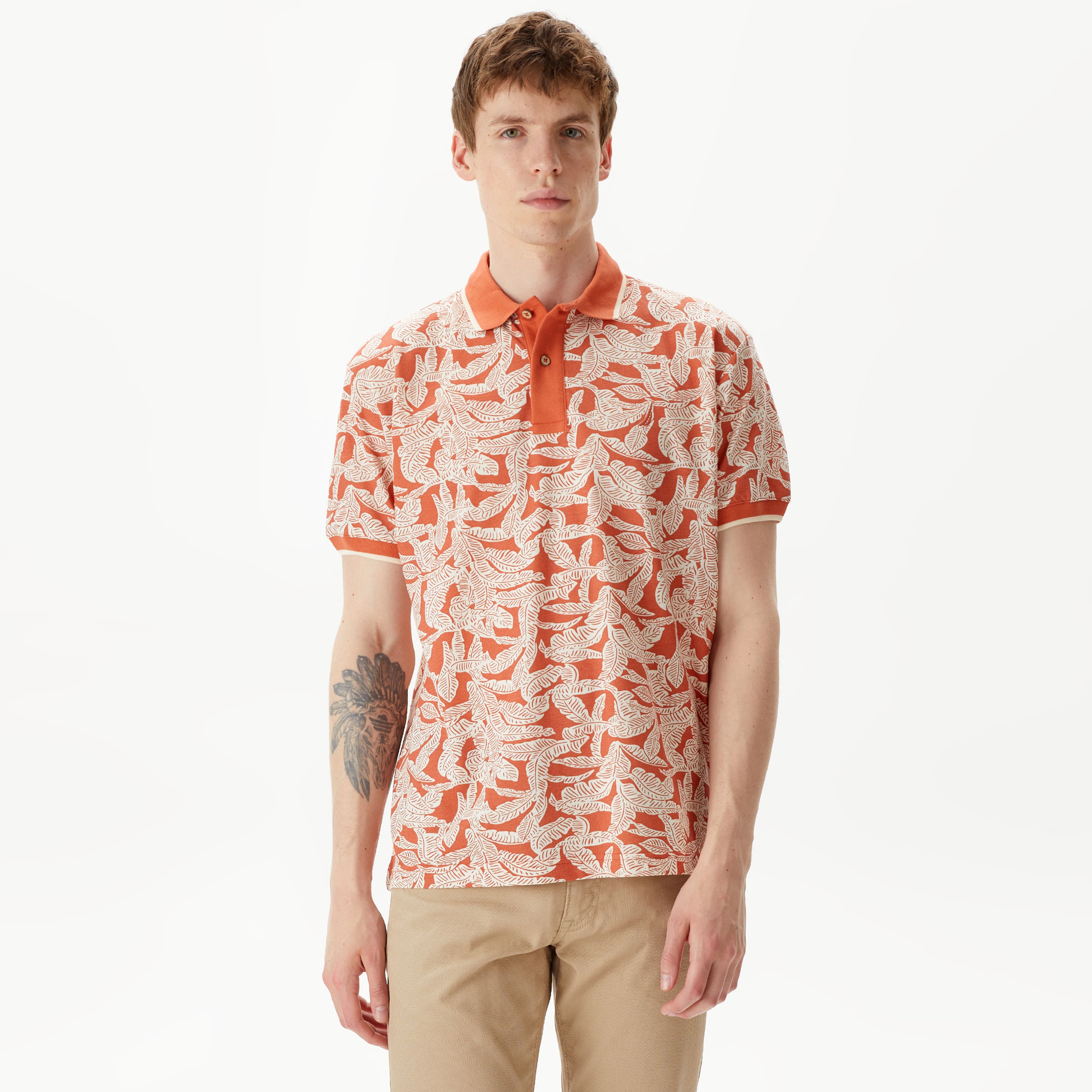 Nautica Erkek Turuncu Classic Fit Kısa Kollu Baskılı Polo Yaka T-Shirt