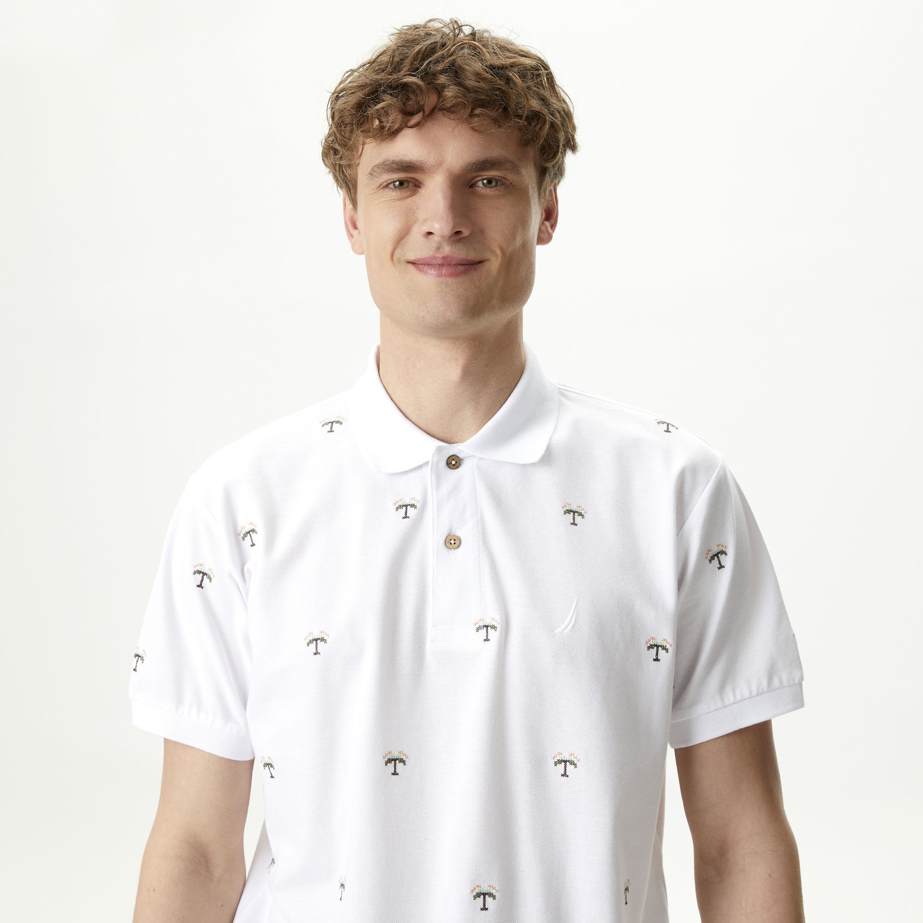 Nautica Erkek Beyaz Classic Fit Kısa Kollu Desenli Polo Yaka T-Shirt