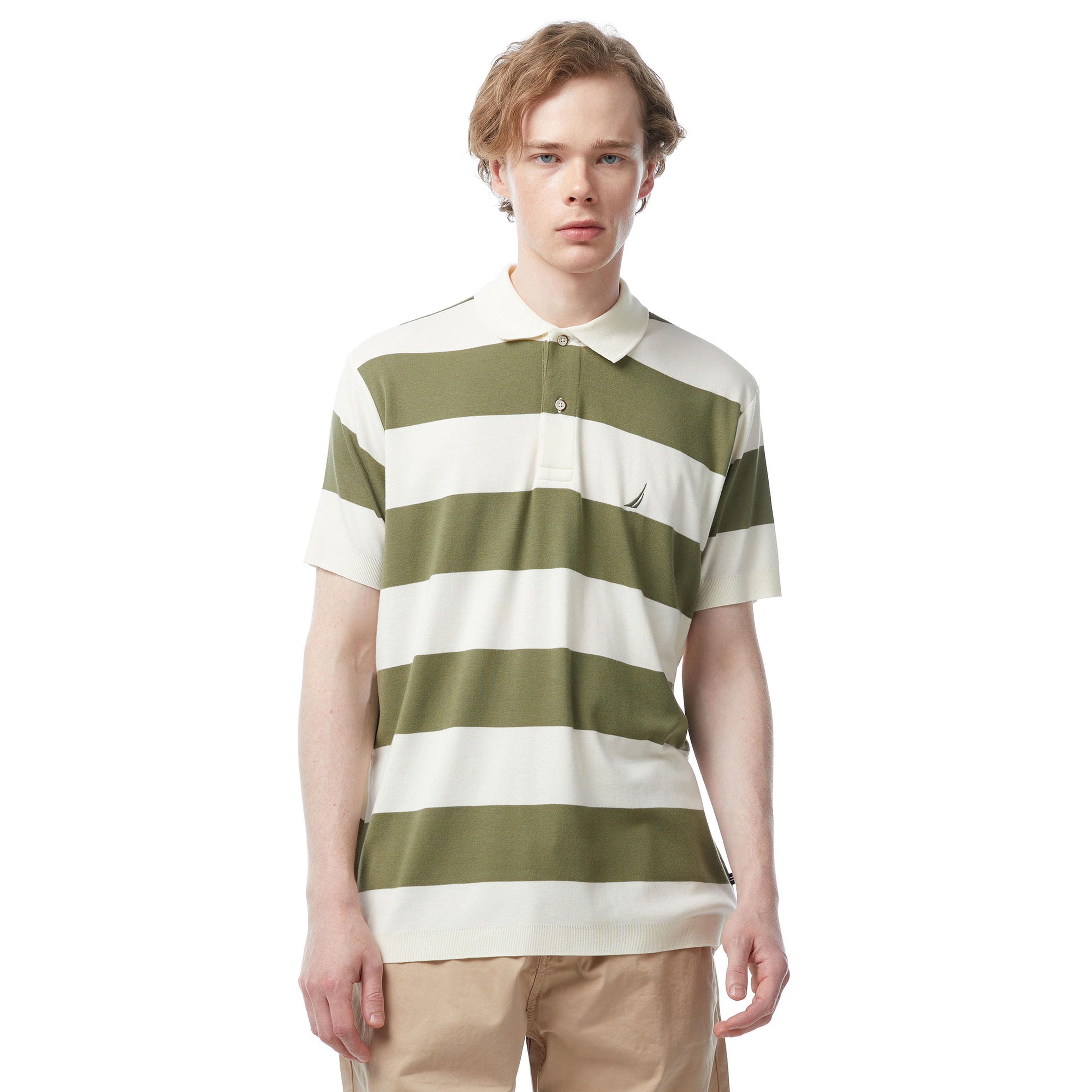 Nautica Erkek Yeşil Classic Fit Kısa Kollu Çizgili Polo Yaka T-Shirt