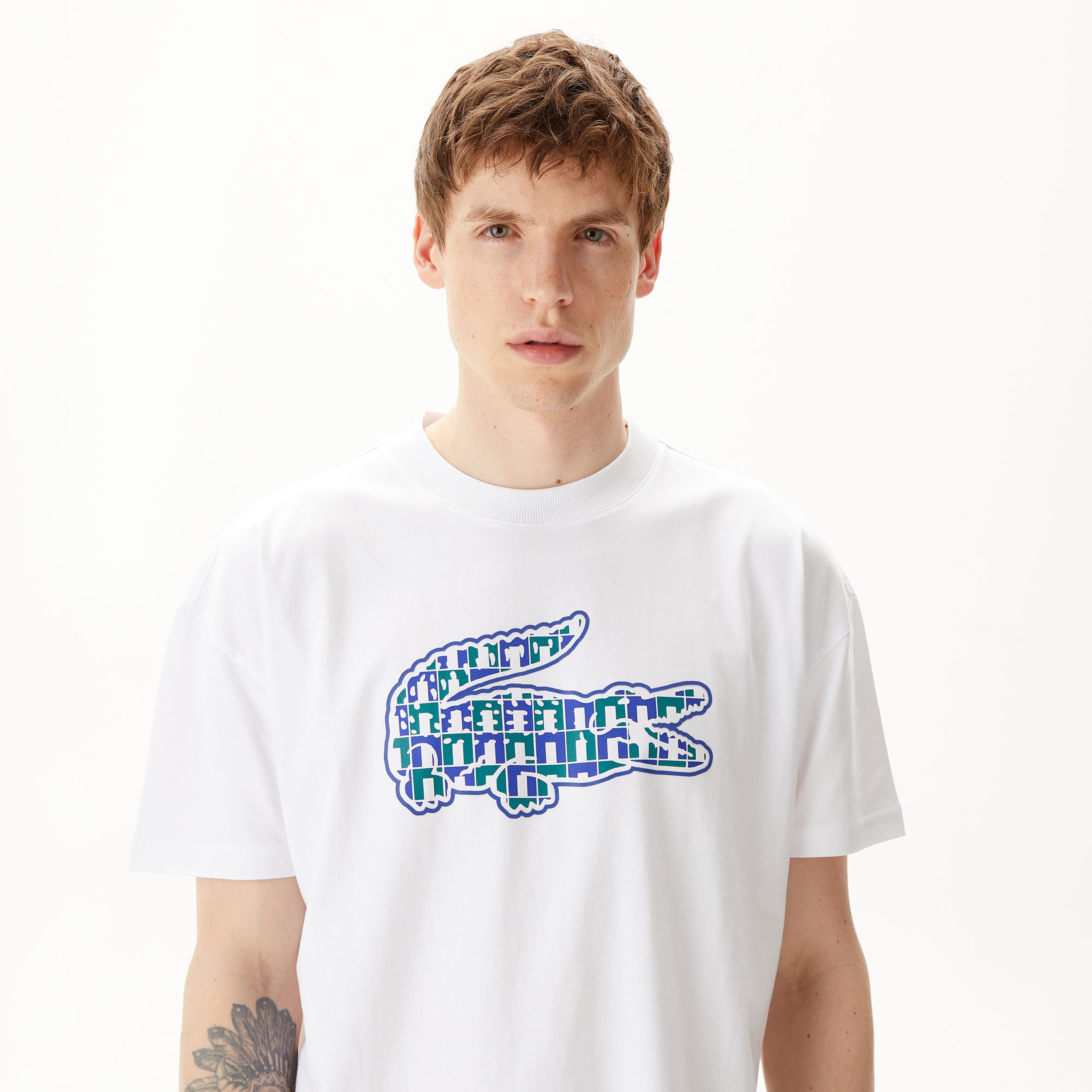 Erkek Relaxed Fit Bisiklet Yaka Baskılı Beyaz T-Shirt