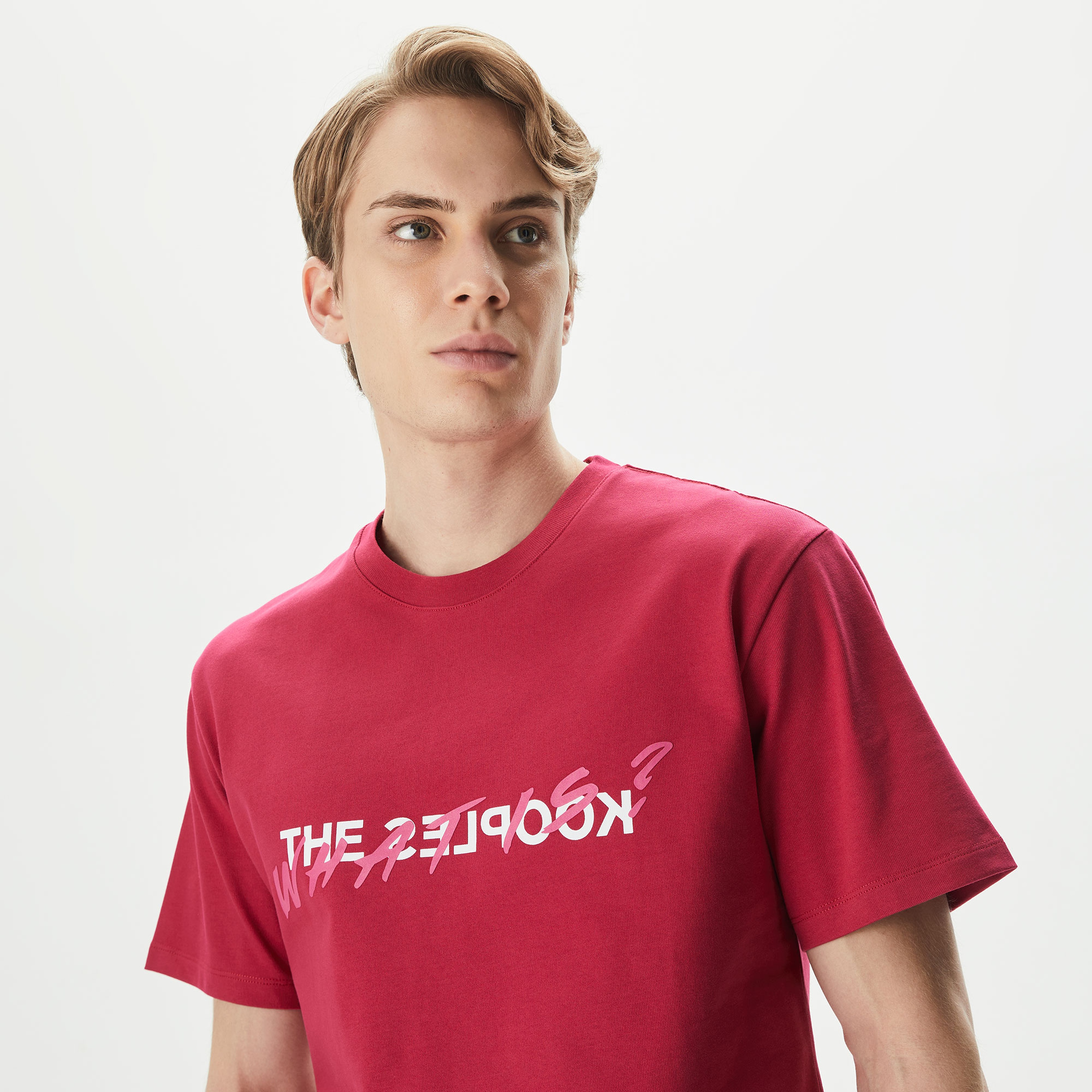 ERKEK BASKILI BİSİKLET YAKA KIRMIZI  T-SHIRT