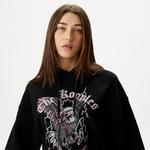 KADIN BASKILI KAPÜŞONLU SİYAH SWEATSHIRT