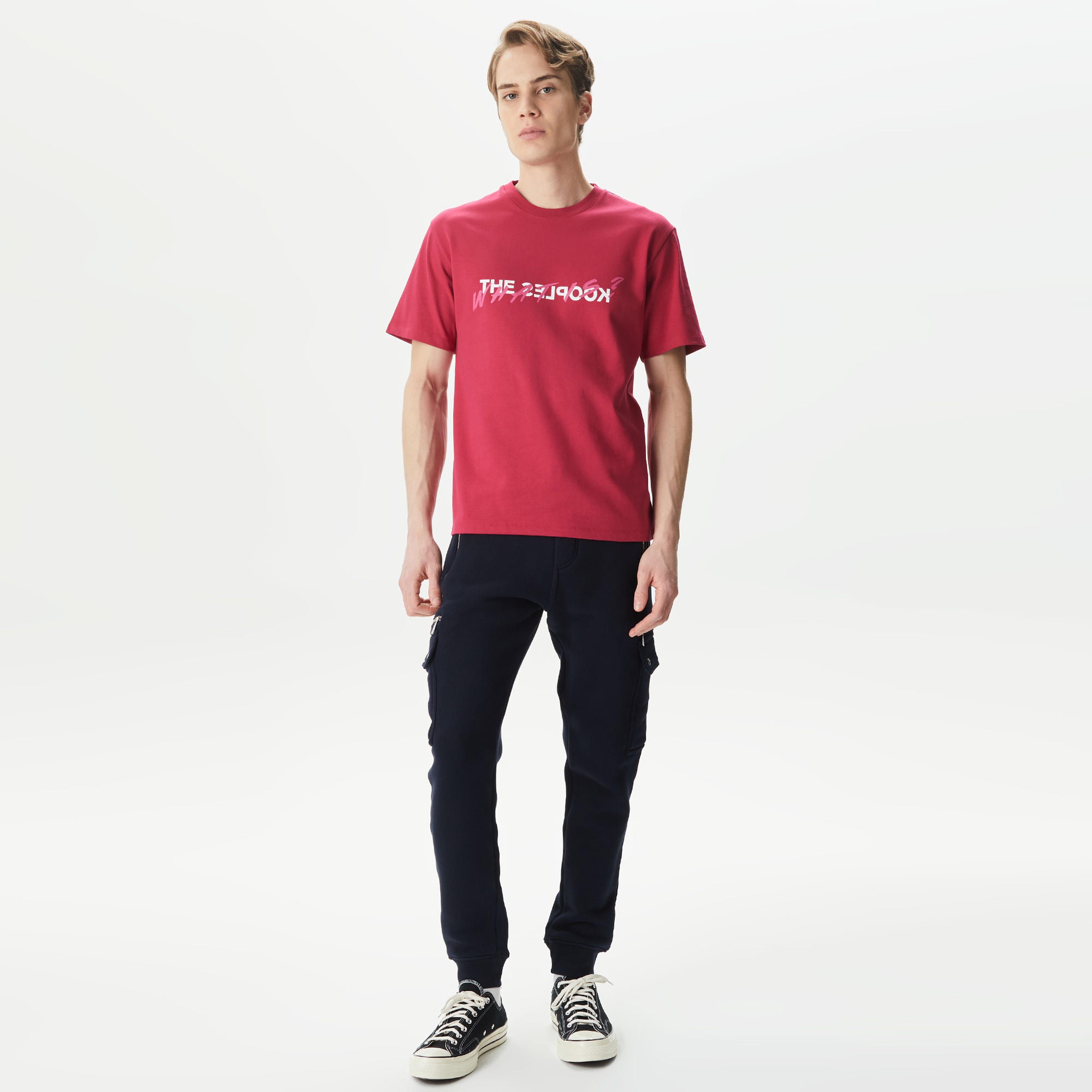 ERKEK BASKILI BİSİKLET YAKA KIRMIZI  T-SHIRT