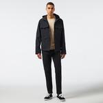 Erkek Relaxed Fit Kapüşonlu Baskılı Siyah Yağmurluk