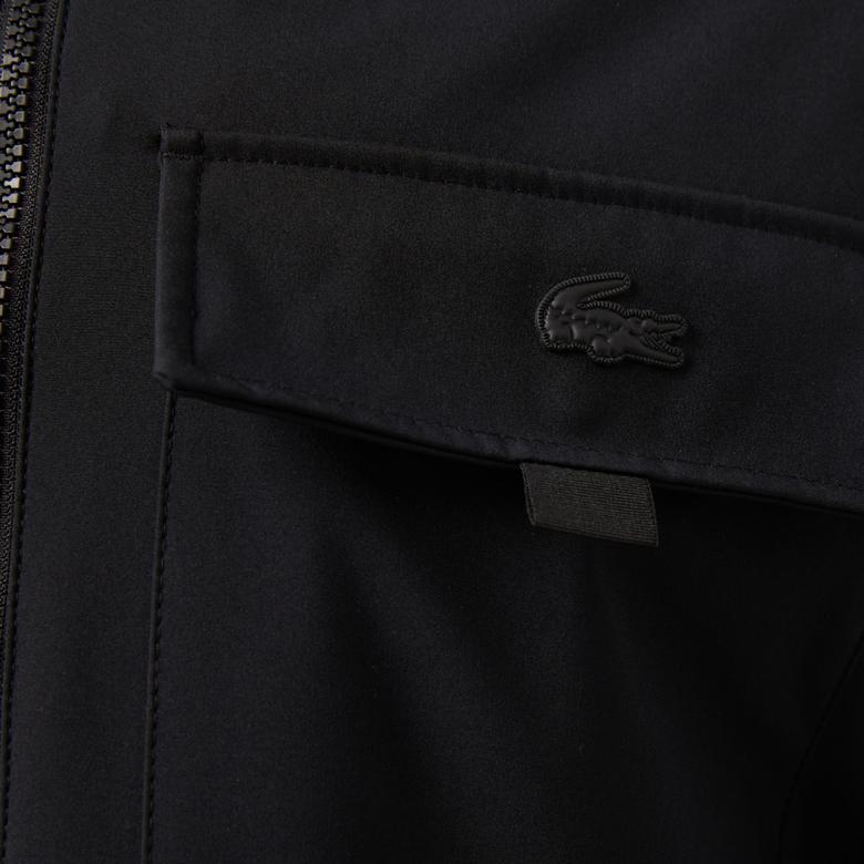 Erkek Relaxed Fit Kapüşonlu Baskılı Siyah Yağmurluk