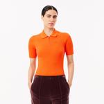 Kadın Slim Fit Polo Yaka Turuncu Triko