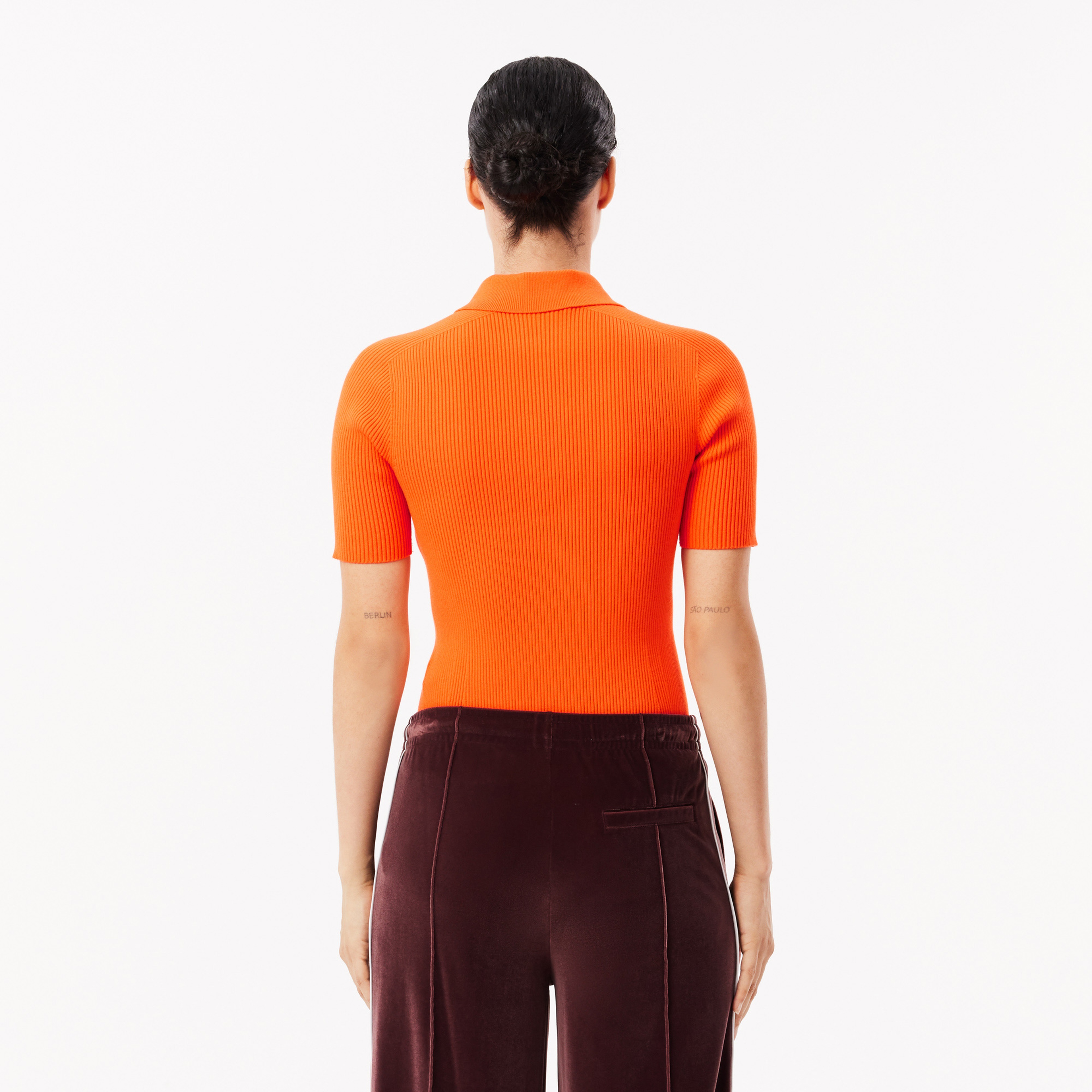 Kadın Slim Fit Polo Yaka Turuncu Triko