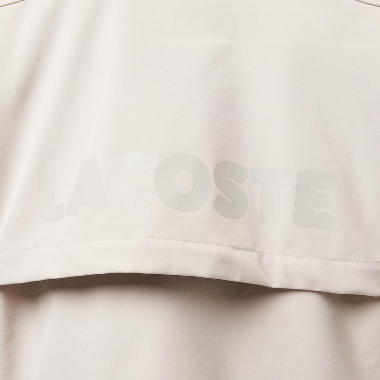 Erkek Relaxed Fit Kapüşonlu Baskılı Krem Yağmurluk