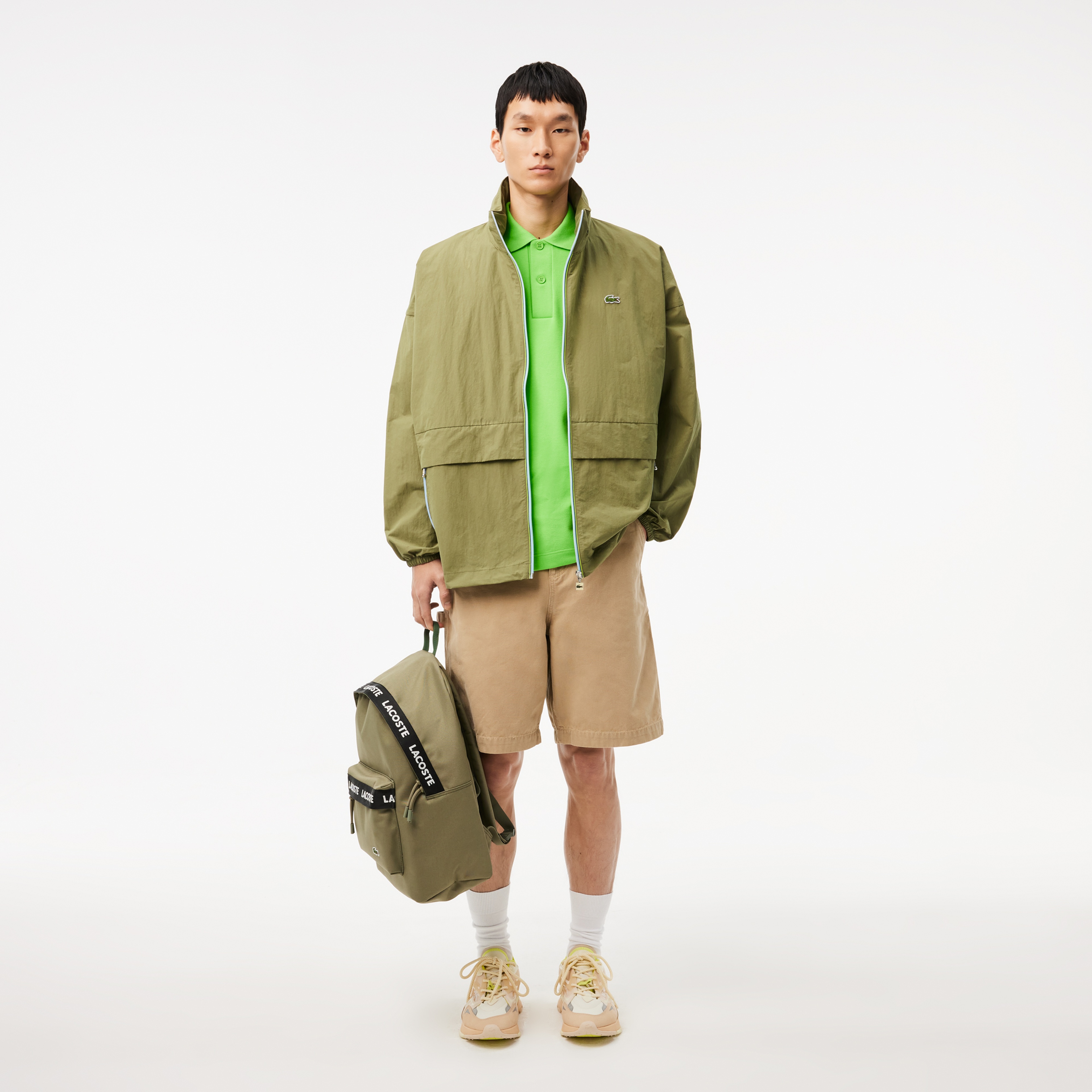 Erkek Relaxed Fit Dik Yaka Haki Yağmurluk