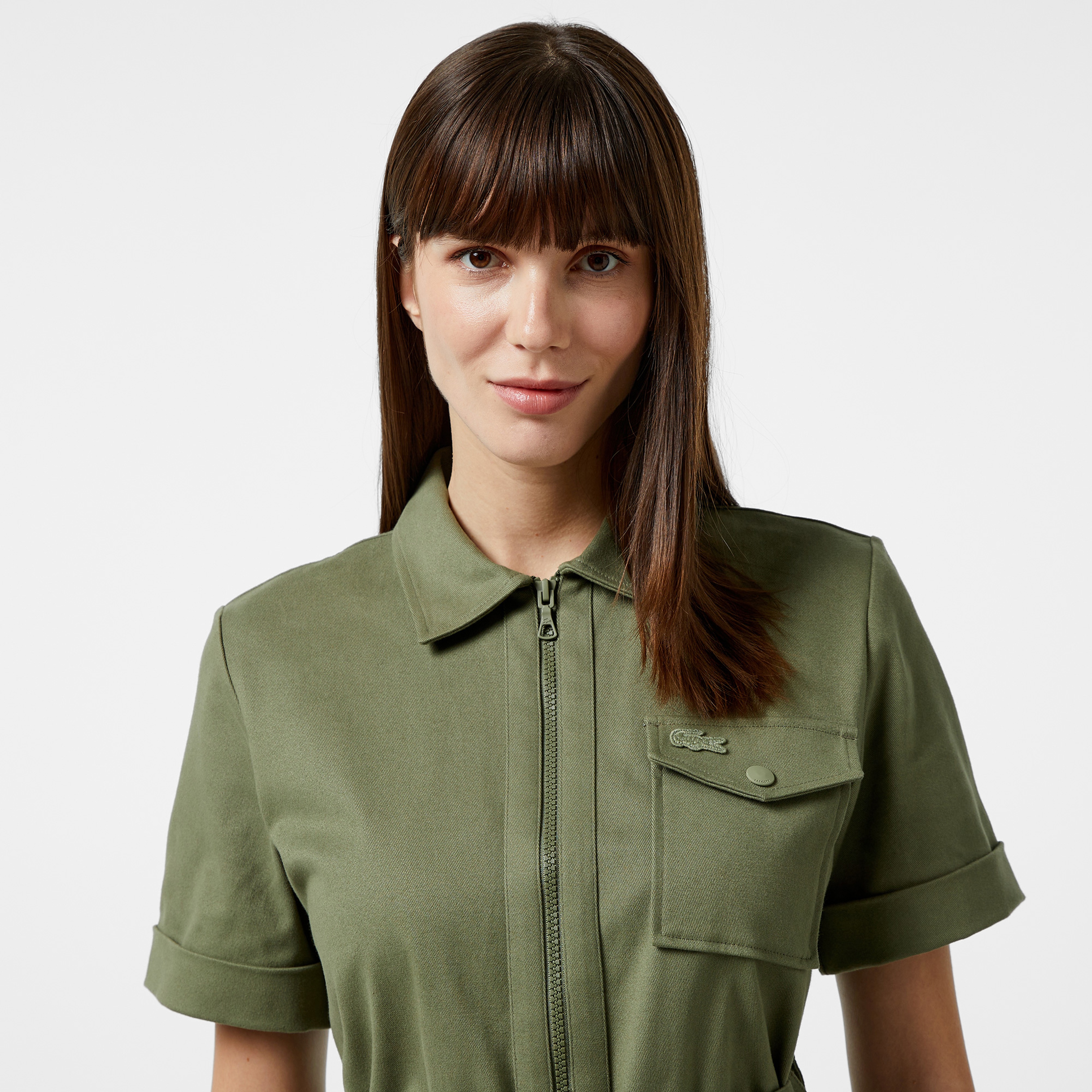 Kadın Regular Fit Polo Yaka Haki Elbise