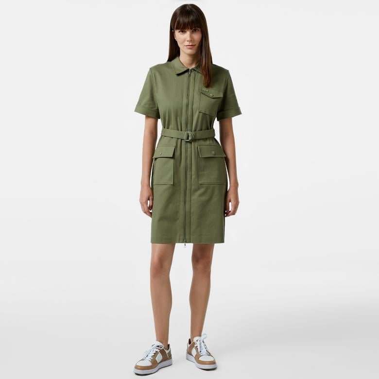 Kadın Regular Fit Polo Yaka Haki Elbise