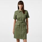 Kadın Regular Fit Polo Yaka Haki Elbise