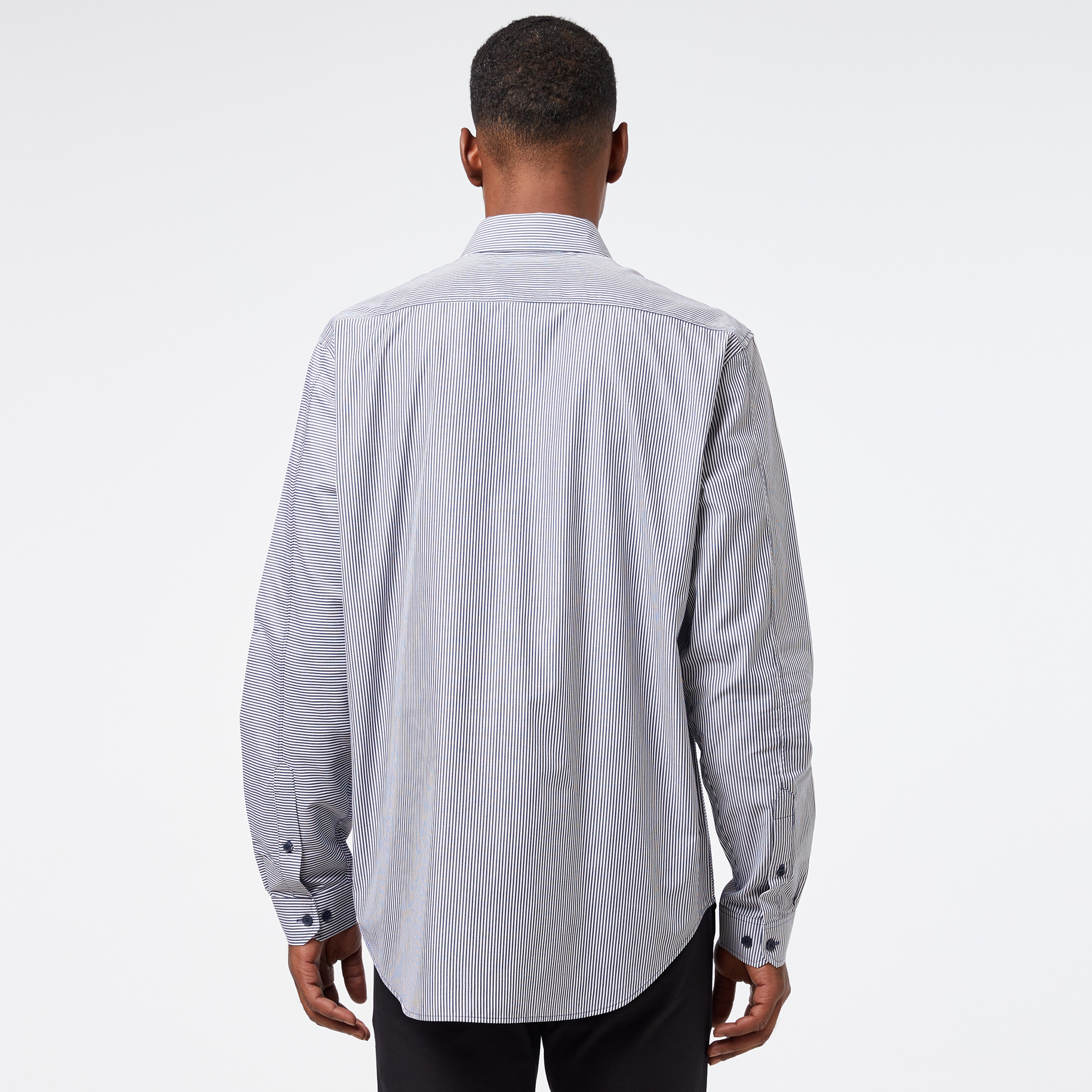 Erkek Relaxed Fit Düğmeli Yaka Çizgili Mavi Gömlek