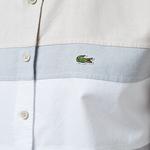 Erkek Regular Fit Düğmeli Yaka Çizgili Gri Gömlek