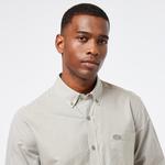 Erkek Relaxed Fit Düğmeli Yaka Çizgili Haki Gömlek