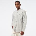 Erkek Relaxed Fit Düğmeli Yaka Çizgili Haki Gömlek