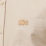 Erkek Relaxed Fit Düğmeli Yaka Çizgili Bej Gömlek