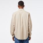 Erkek Relaxed Fit Düğmeli Yaka Çizgili Bej Gömlek