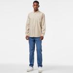 Erkek Relaxed Fit Düğmeli Yaka Çizgili Bej Gömlek