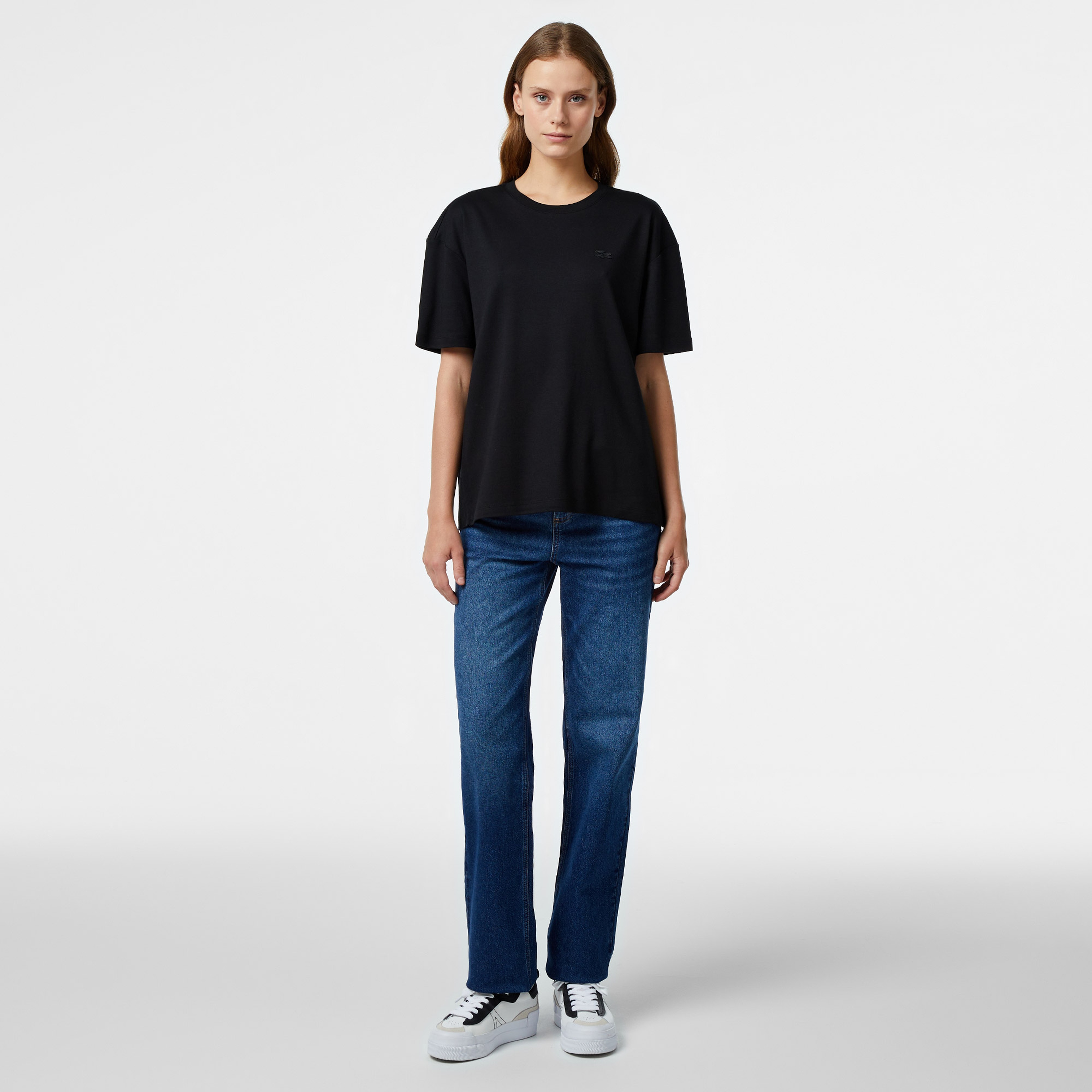 Kadın Relaxed Fit Bisiklet Yaka Siyah T-Shirt