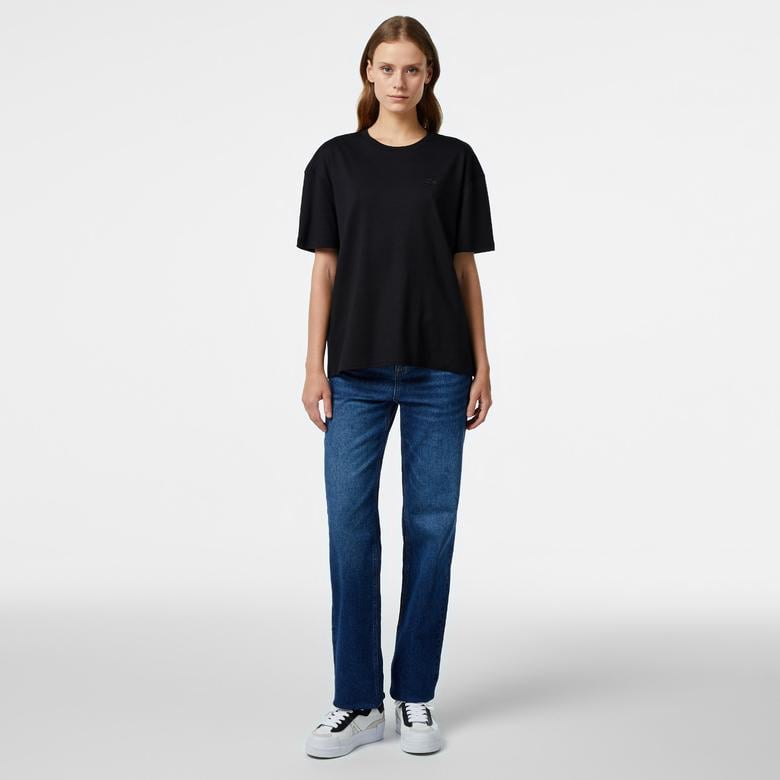 Kadın Relaxed Fit Bisiklet Yaka Siyah T-Shirt